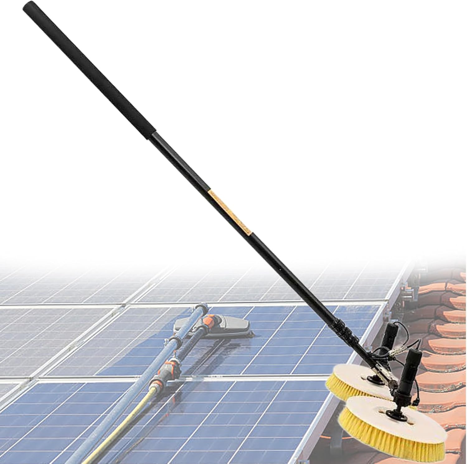 Electric Solar Panel Cleaner Brush and Extendable Rod, Photovoltaic Panel Cleaning Tool, for Cleaning Solar Panel, Roof, Pool, RV, 110V-240V,24.6ft(7.5m)