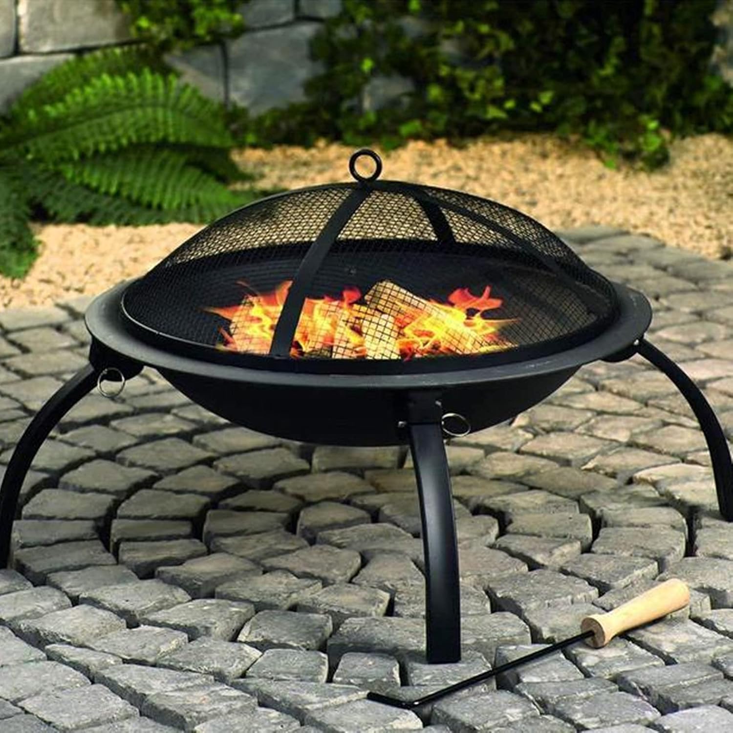 2-in-1 Fire Pits & BBQ Grill, Outdoor Metal Fire Bowl, Charcoal/Log Wood Burning Heater, w/Spark Screen, Fireplace Poker, Grate, for Camping Picnic Patio Garden Yard