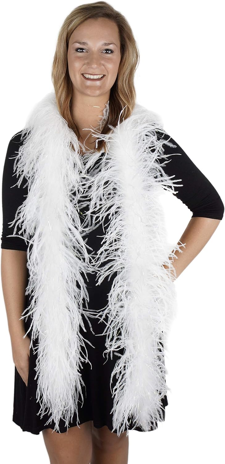 Zucker 6' Ostrich Feather Boa-White/Opal Lurex 1920's Flapper Costume Accessory,Medium,5-TWOPLYL-W-LOP