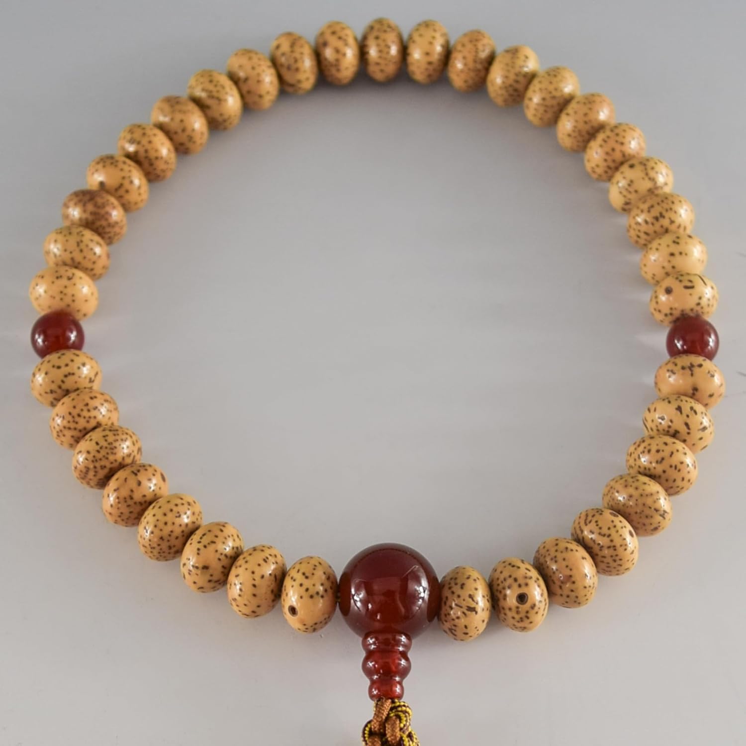 京都あさひ屋 Bodhi Tree Wood Lense Beads & Red Agate Japanese Juzu Buddhist Prayer Beads Handemade in Kyoto JUA18