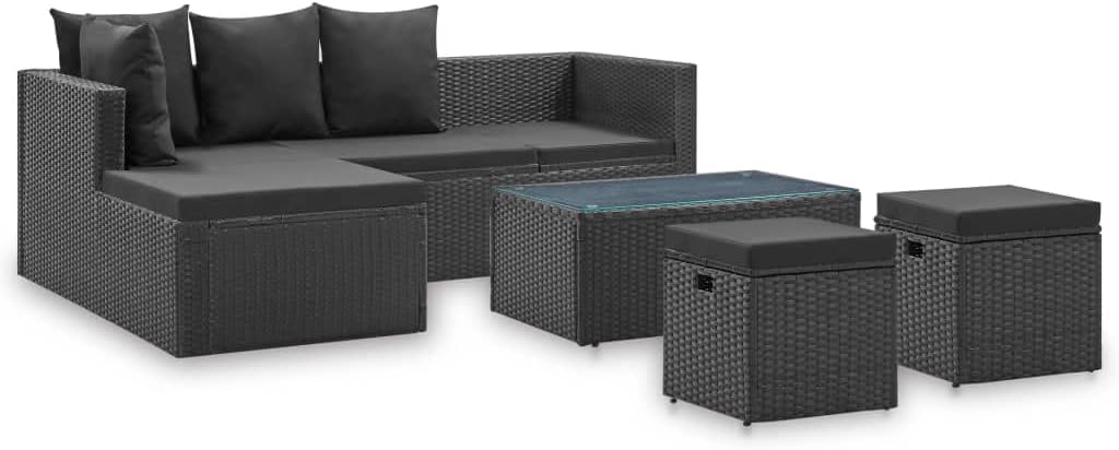 4 Piece Patio Lounge Set Black with Cushions Poly Rattan,Stylish and Durable Rattan Garden Corner Sofa Set: for Outdoor Living Outdoor Furniture Sets, Patio Furniture