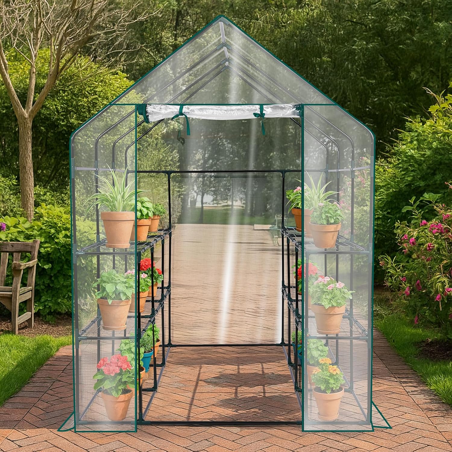 Mini Walk-in Greenhouses for Outdoors, Portable Greenhouse, Portable Walk-in Greenhouse, Indoor Outdoor Garden Green House, 8 Shelves, Heavy Duty Walk in Green House for Backyard Garden Indoor Outside