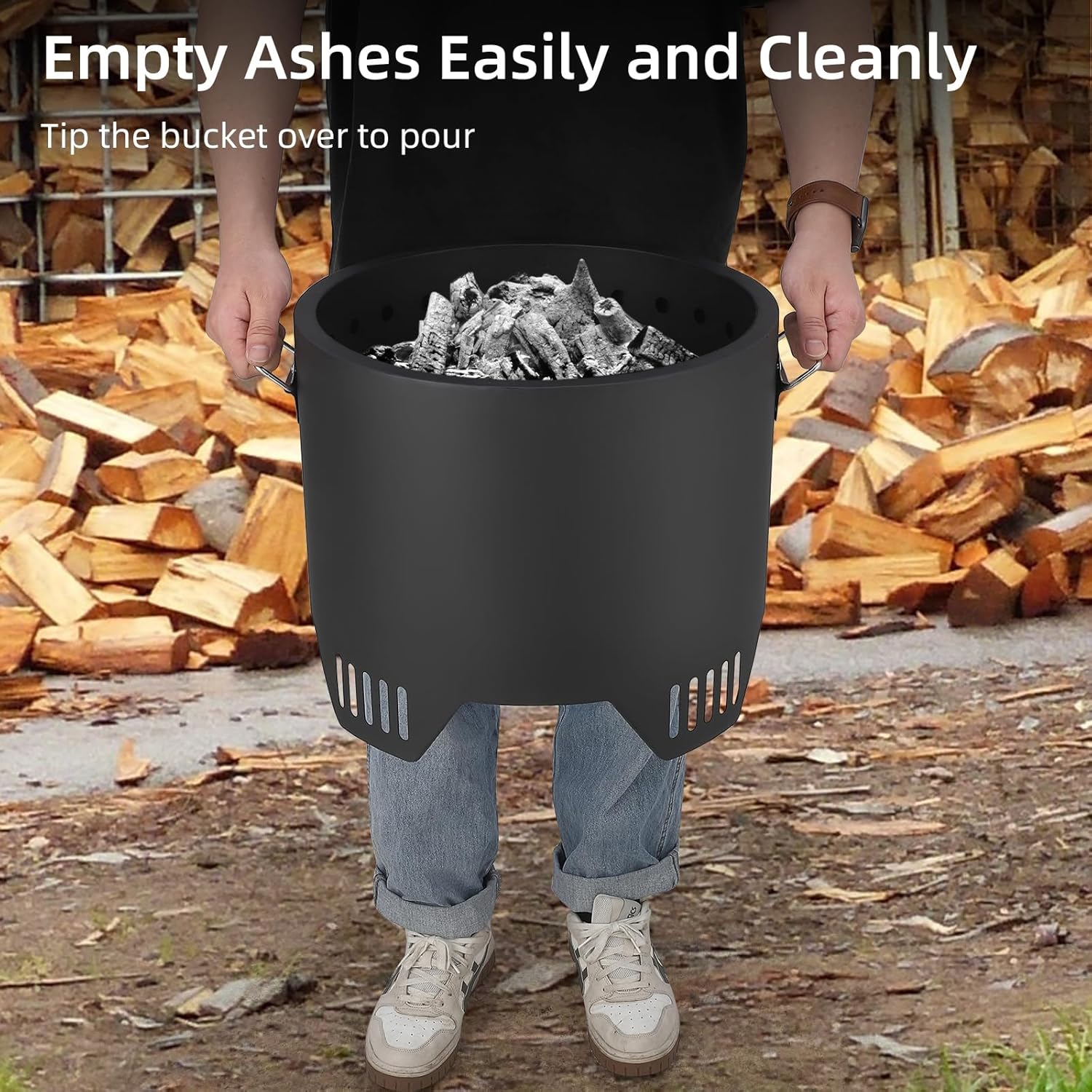 PioneerWorks Outdoor Mini Fire Pit - Iron Steel, Ideal for Backyard, Camping, Picnics, Includes Firehook, 16in Diameter.