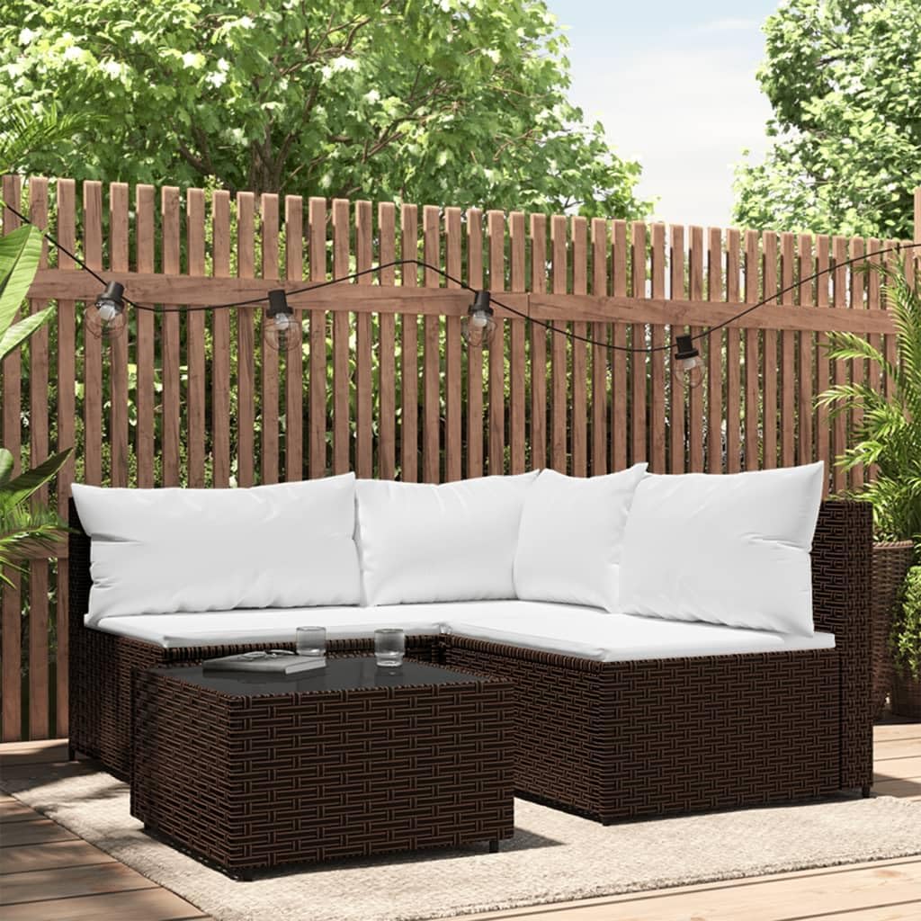 4 Piece Patio Lounge Set with Cushions Brown Poly Rattan,Designer Outdoor Patio Lounge Set with Modular Design and WeatherResistant Construction for Garden Relaxation Patio Furniture & Accessories, Ou