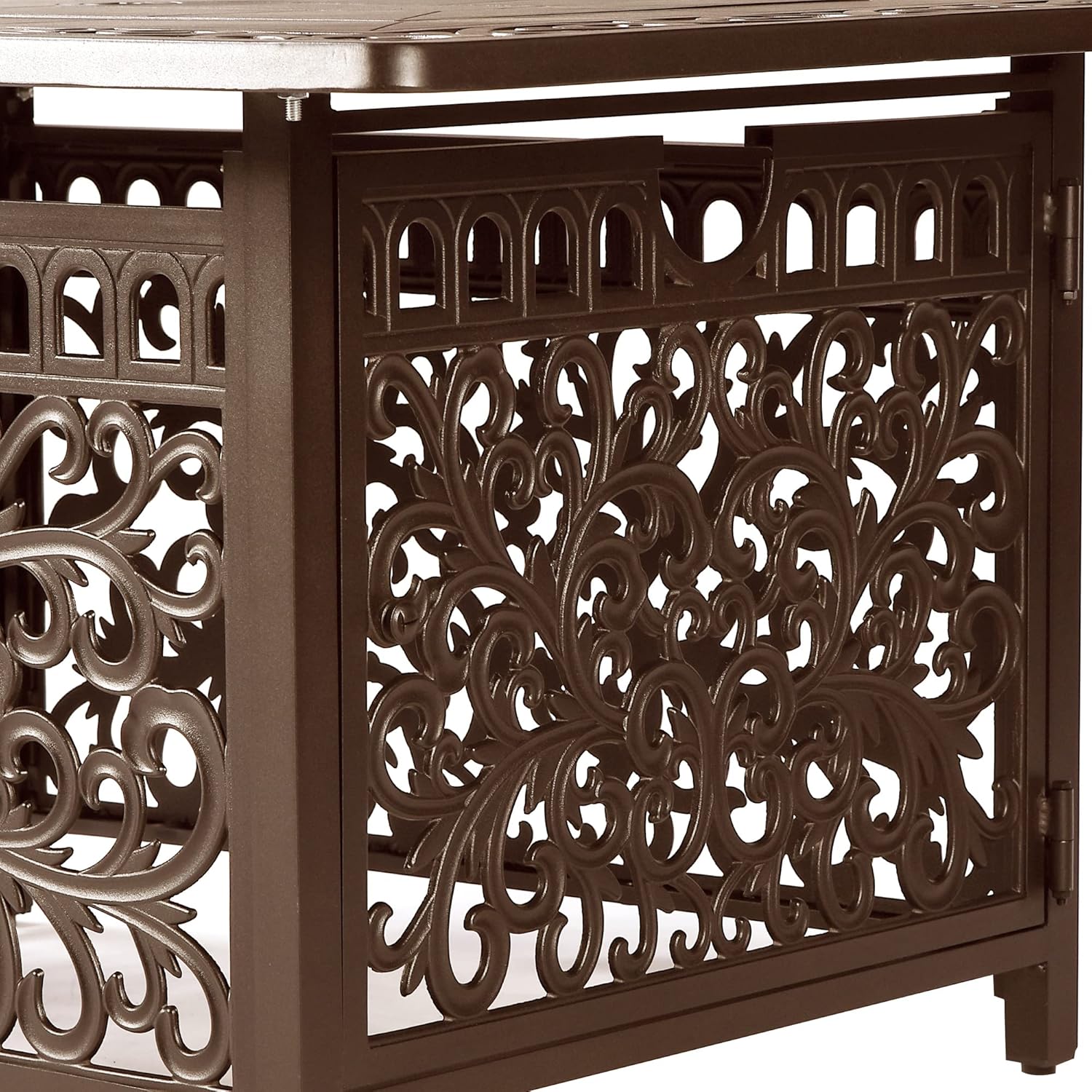 Rectangular 48 in. x 36 in. Aluminum Propane Fire Pit Table, Glass Beads, Two Covers, Lid, 57,000 BTUs in Brown Finish