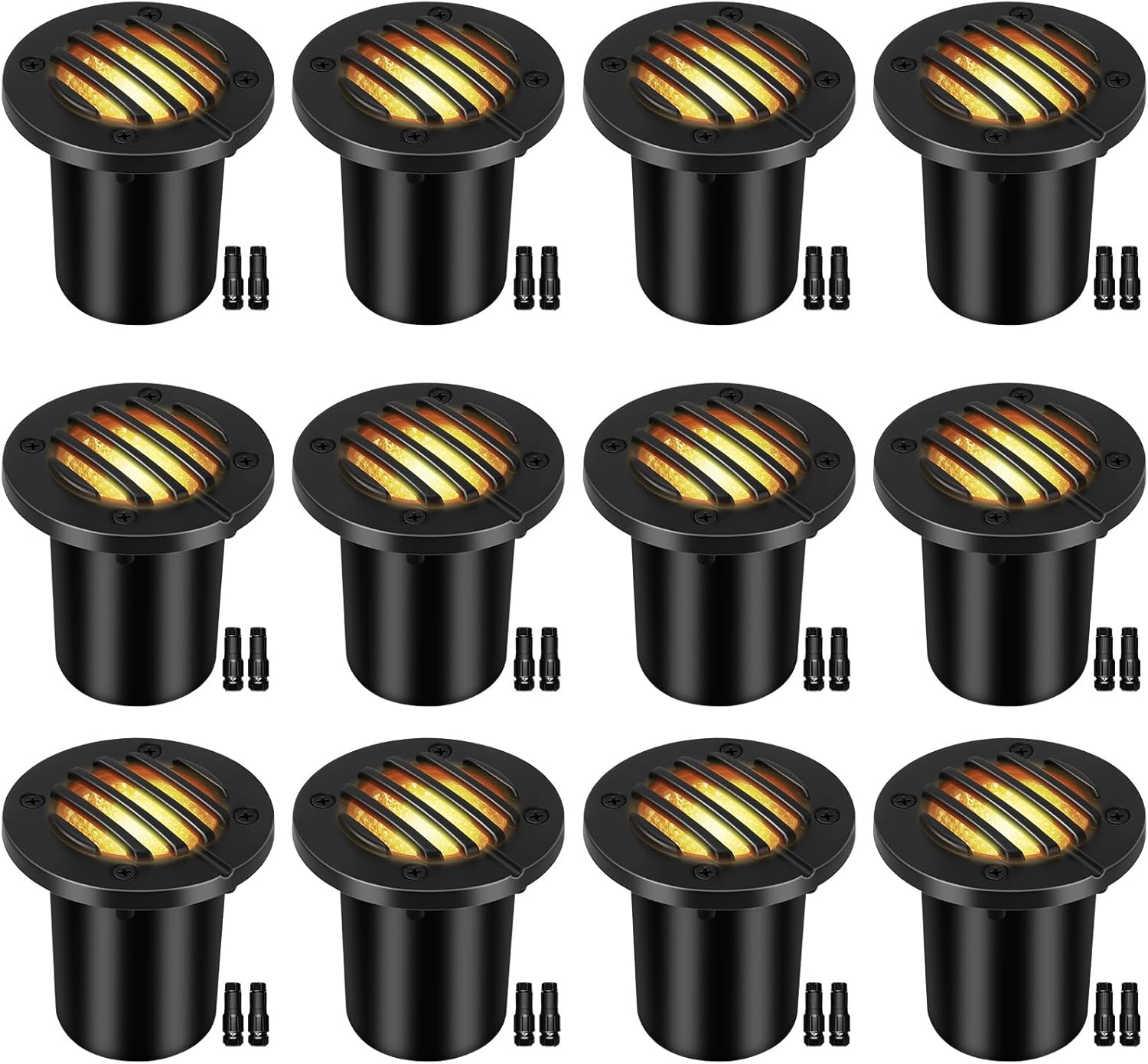 Low Voltage Landscape Lighting: 10W 2700K Warm White LED Well Lights, 12/24V Outdoor In-Ground Lights with IP67 Waterproof for Garden Yard Pathway Pavers Deck Fence, 12 Pack with Connectors