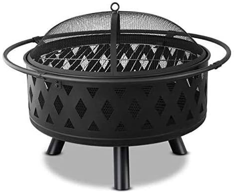 Fire Pits Outdoor Wood Burning Outdoor Fire Large Bonfire Wood Burning Patio Coal Grill Firepit for Outside Grill Charcoal Smokeless Grill with Spark Screen Poker with Cover BBQ Cooking for Outside Ca