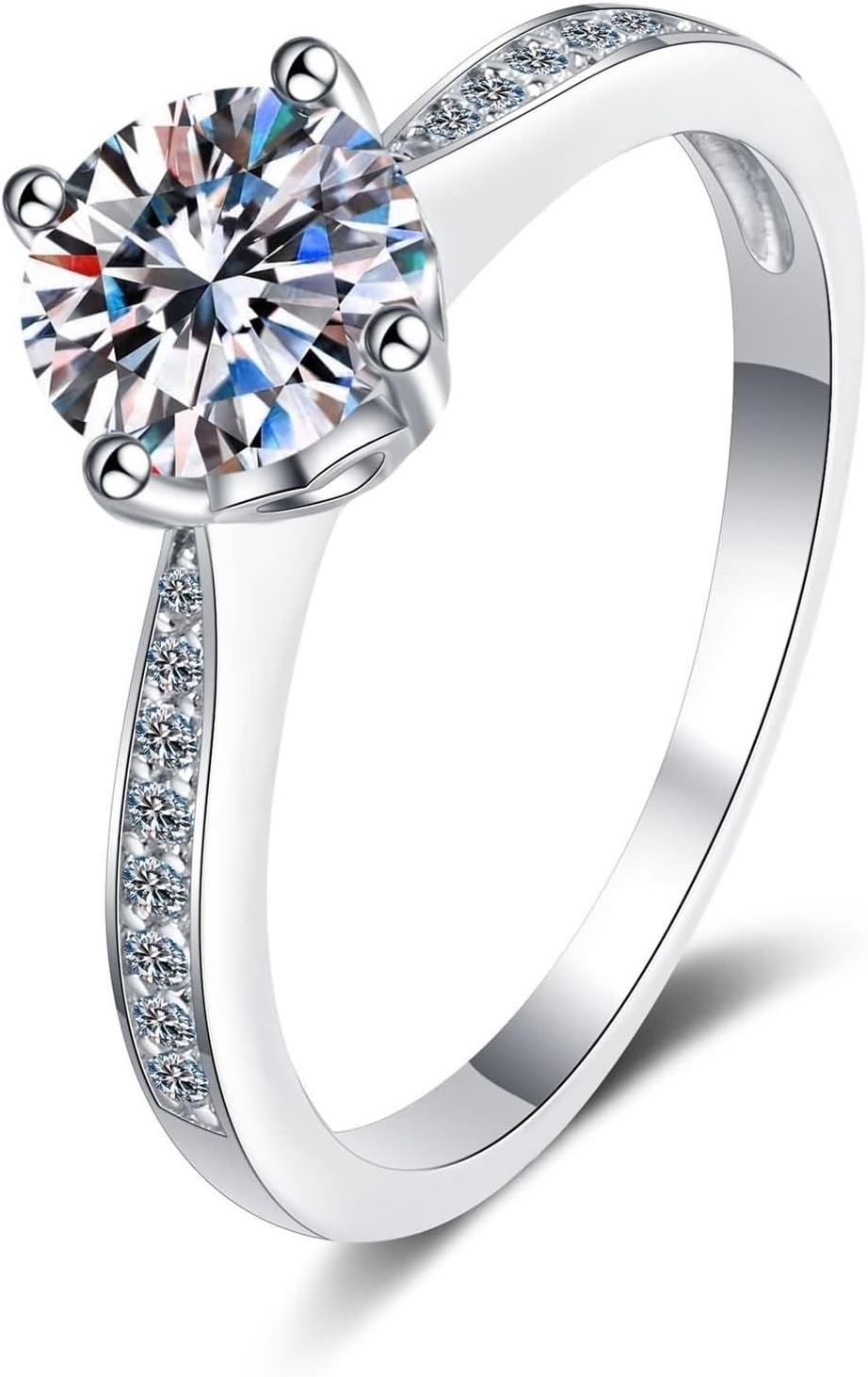 Lab Grown Diamond Wedding Band for Women, Simple Promise Rings 14K/18K White Gold Round Silver Fashion Jewelry for Wife Size 4-10