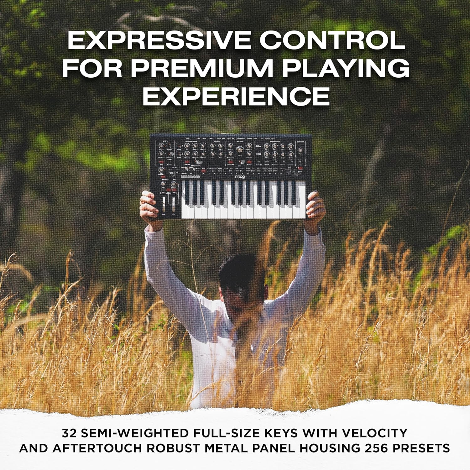 MOOG Messenger - Next-Gen Monophonic Analog Keyboard Synthesizer with 32 Keys, 64-Step Sequencer, 256 Presets and RES BASS Compensation