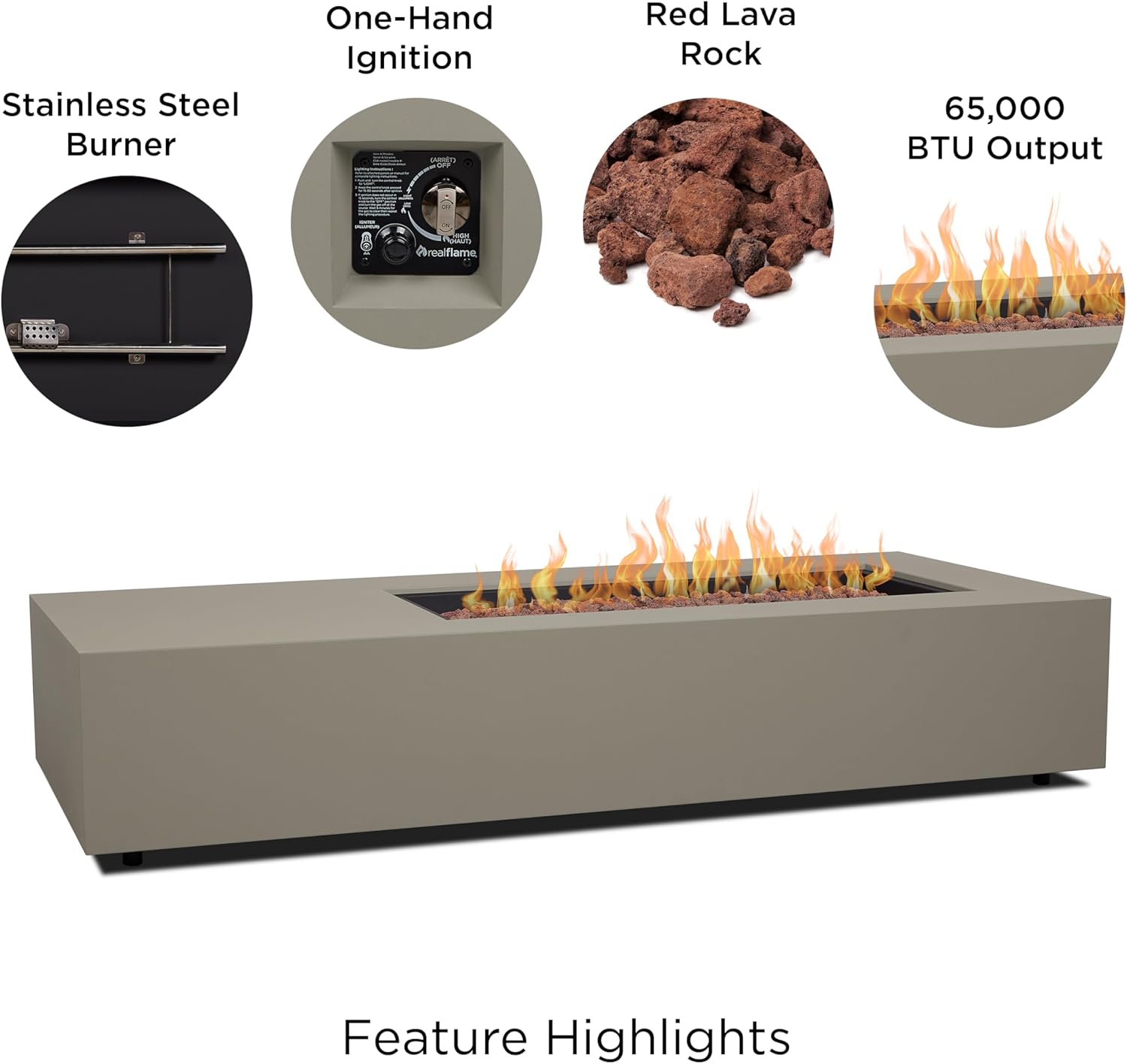 Real Flame Aegean 72in Rectangle Propane or Natural Gas Fire Pit Table, 65,000 BTU, Powder-Coated Steel, Push-Button Ignition, CSA Certified, Stainless Steel Burner with Lid (Mist Gray)