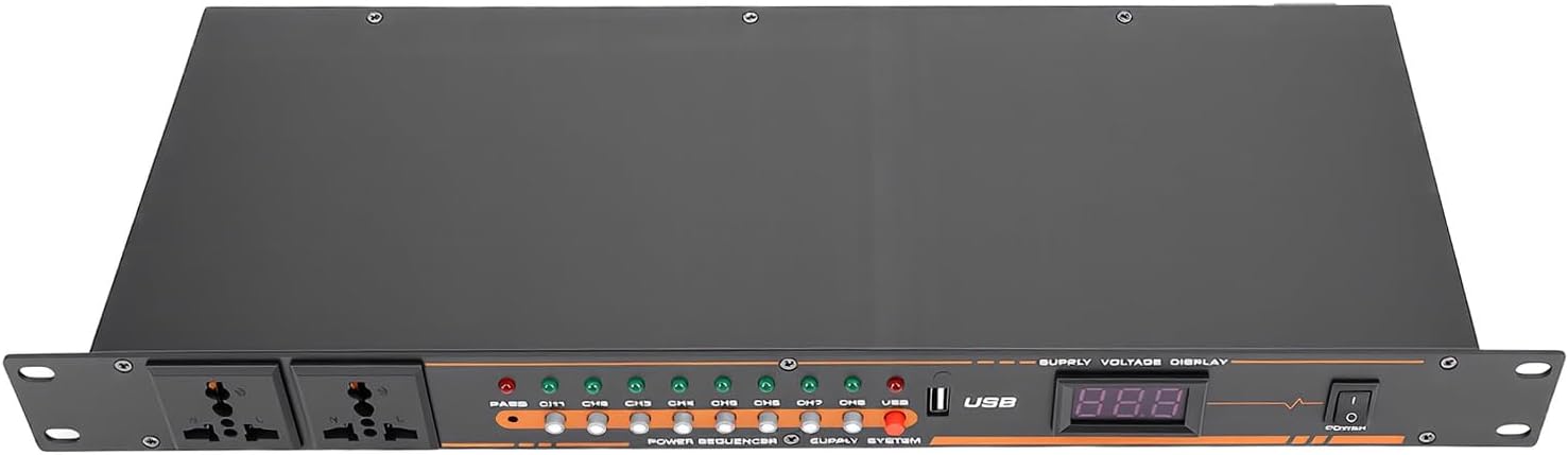 10 Outlet Power Sequencer Conditioner, Independent Power Switch USB Port with Clear Digital Screen Real Time Voltage, for Studio Audio Equipment (US Plug)