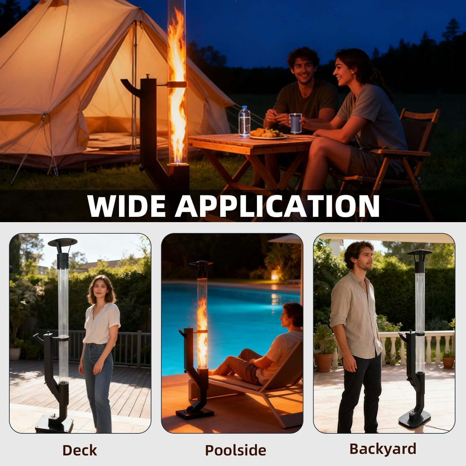 Eco Flame Smokeless Wood Pellet Fire Pit & Patio Heater, Portable Outdoor Rocket Stove with Glass Tube and Ash Tray for Backyard, Camping, Beach, Garden - Stainless Steel Premium