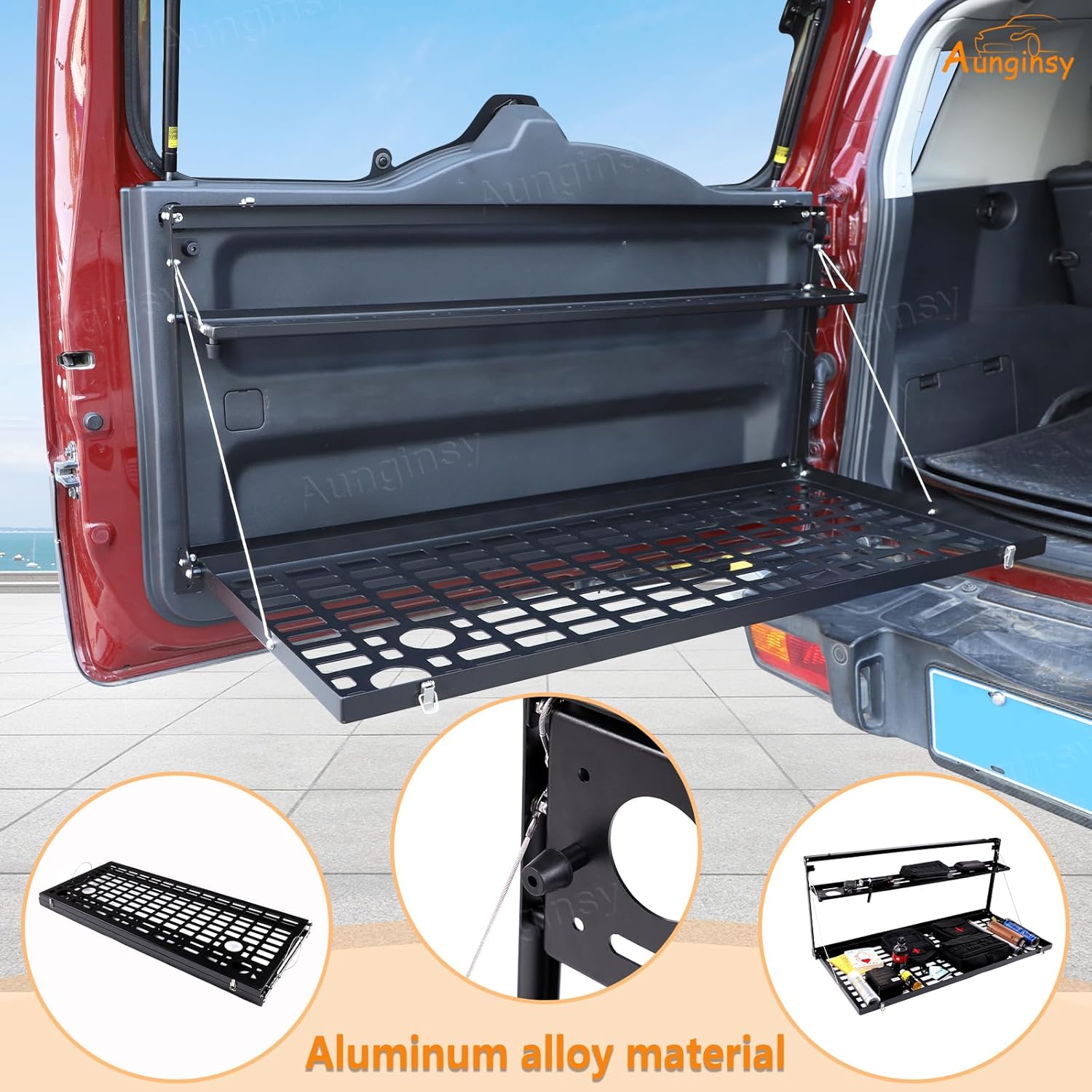 Car Tailgate Table Cargo Storage Rack Shelf Fit Toyot@a FJ Cruiser 2007-2024 Tailgate Foldable Double-Layer Storage Holder Rear Door Multifunctional Storage Organizer Tray Mount Bracket Accessories