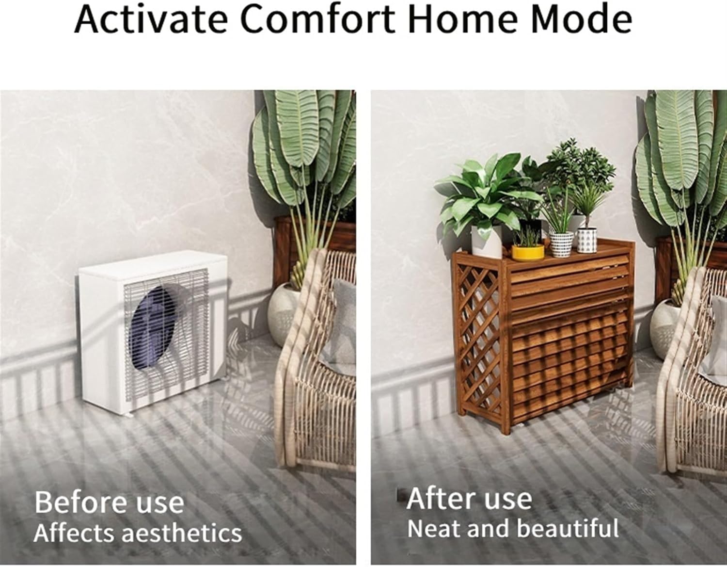 Wooden Air Conditioner Cover, Solid Wood Air Conditioner Flower Rack, Decorative Air Conditioner Fence, Garden Balcony Air Conditioning Privacy Screen,Living Room