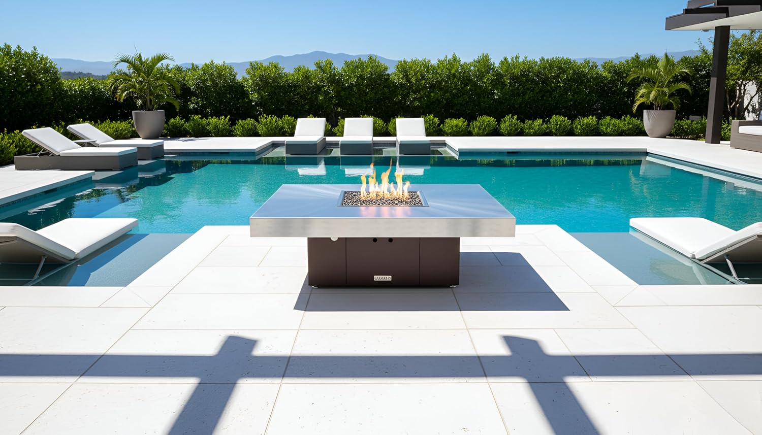 COOKE Santa Barbara Rectangular Fire Pit Table - 48 x 36 - Propane - Brushed Aluminum Top - Dark Cherry Powdercoat Base