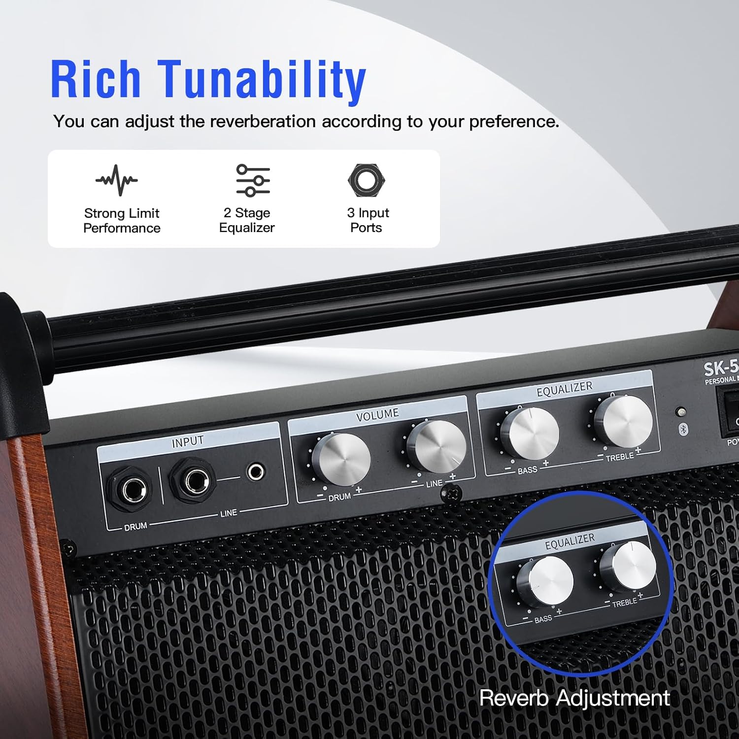 50W Bluetooth Studio Speaker - Pro Audio with Adjustable Reverb & Deep Bass for E-Drums/E-Guitar/E-Piano/Home Stage