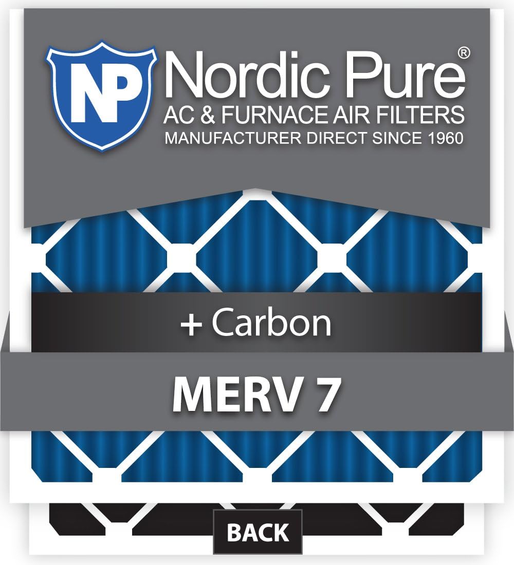 Nordic Pure 20x34x1CustomM7+C-6 MERV 7 + Carbon AC Furnace Filters, 19 1/2 x 33 1/2 x 3/4 (19.5 x 33.5 x 0.75), 6 Piece