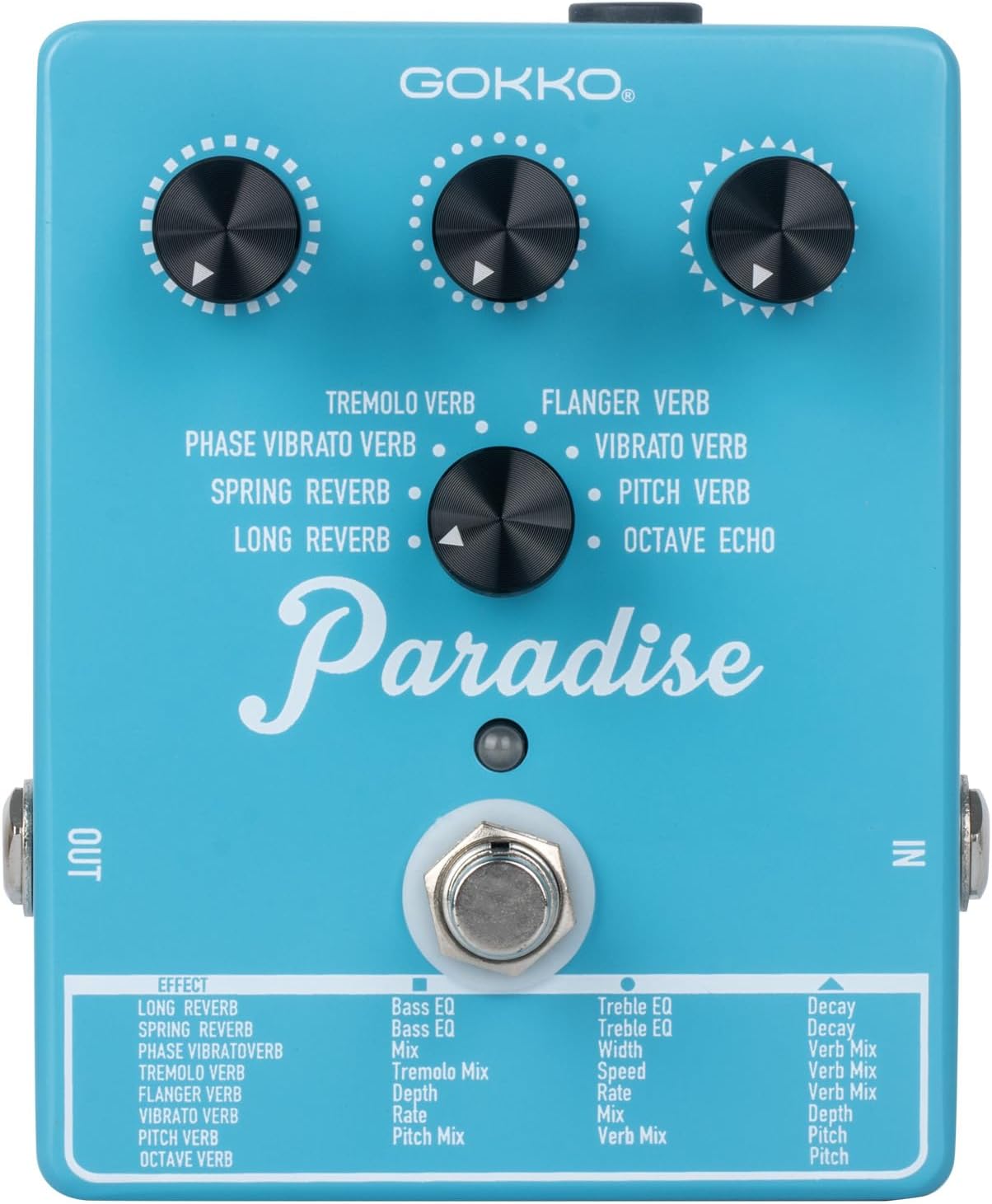 Paradise Multi-Reverb Pedal - 8 Reverb Effects with EQ & Modulation Controls | Versatile Sound Shaping for Guitar & Bass | 9V DC Power Supply