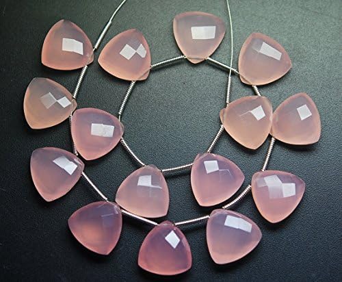 3 match pair- rose pink chalcedony faceted trillion shape briolettes,14mm large size