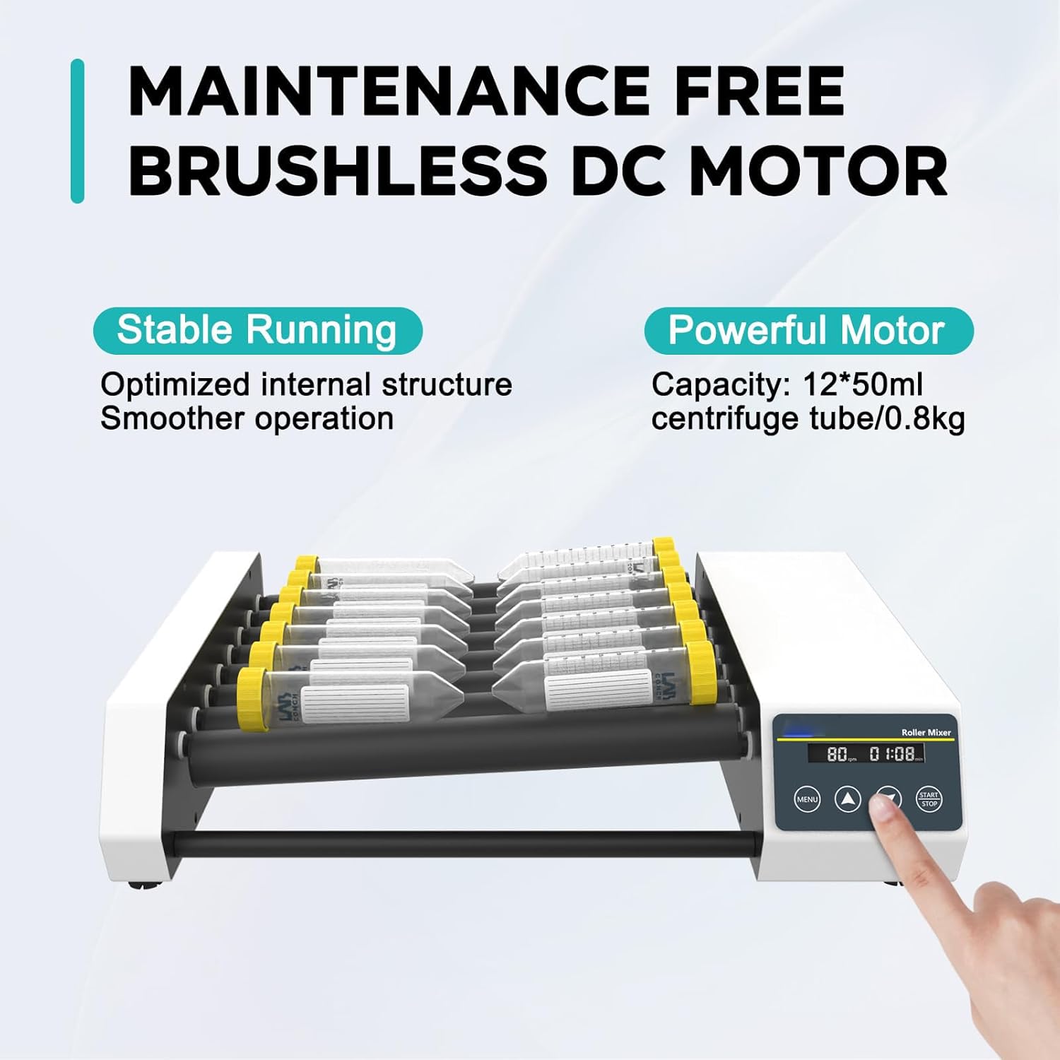 Lab Roller Mixing Machine, Lab Orbital Shaker Mixer(20-80rpm), Drum: 6/8 Rollers(Length:28CM), with Continuous/Timer Mode, High/Low Axis, for 6-34 MM Centrifuge Tubes,6pro