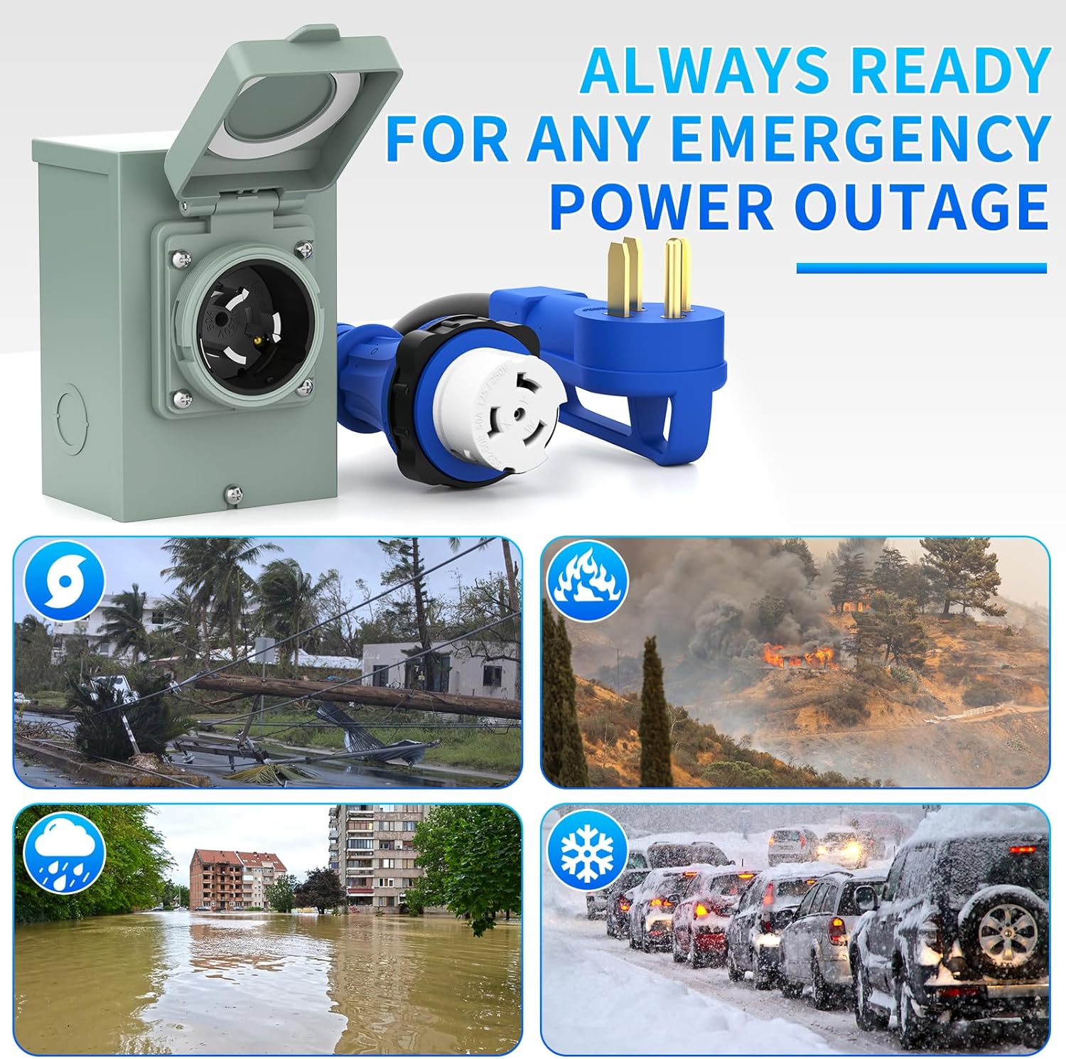 50 Amp Power Inlet Box and 25FT Generator Cord, 125V/250V Emergency Power Combo Kit, NEMA 3R Generator Plug, NEMA14-50P/SS2-50R RV Power Extension Cord, Twist Lock, Grip Handle