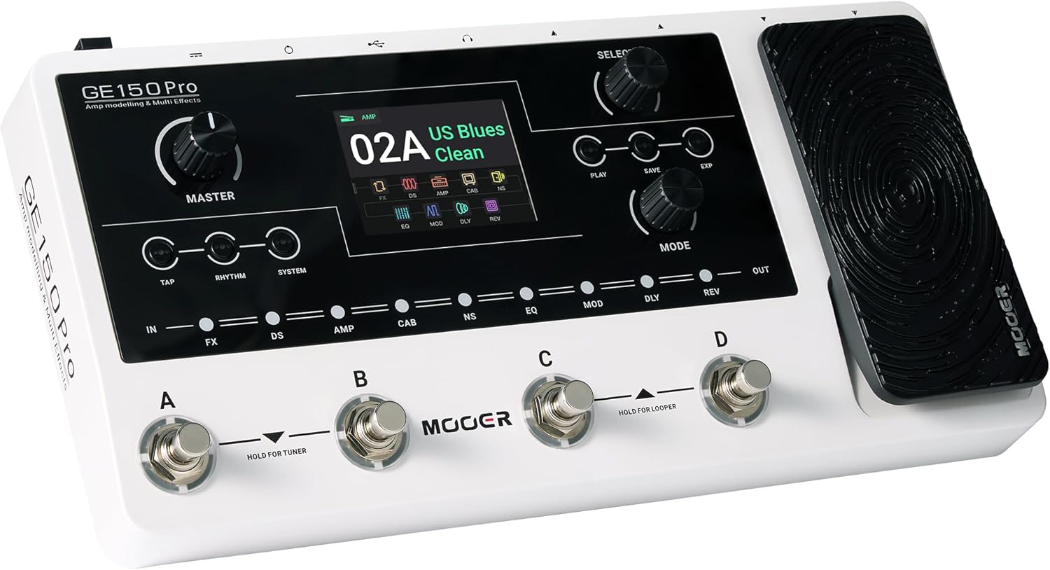 MOOER GE150 Pro Guitar Amp Modelling Multi Effects, Reverb, Delay, Looper Drum with 4 Footswiches, Expression Pedal, USB OTG Live Recording, MNRS GNR and GIR Loader