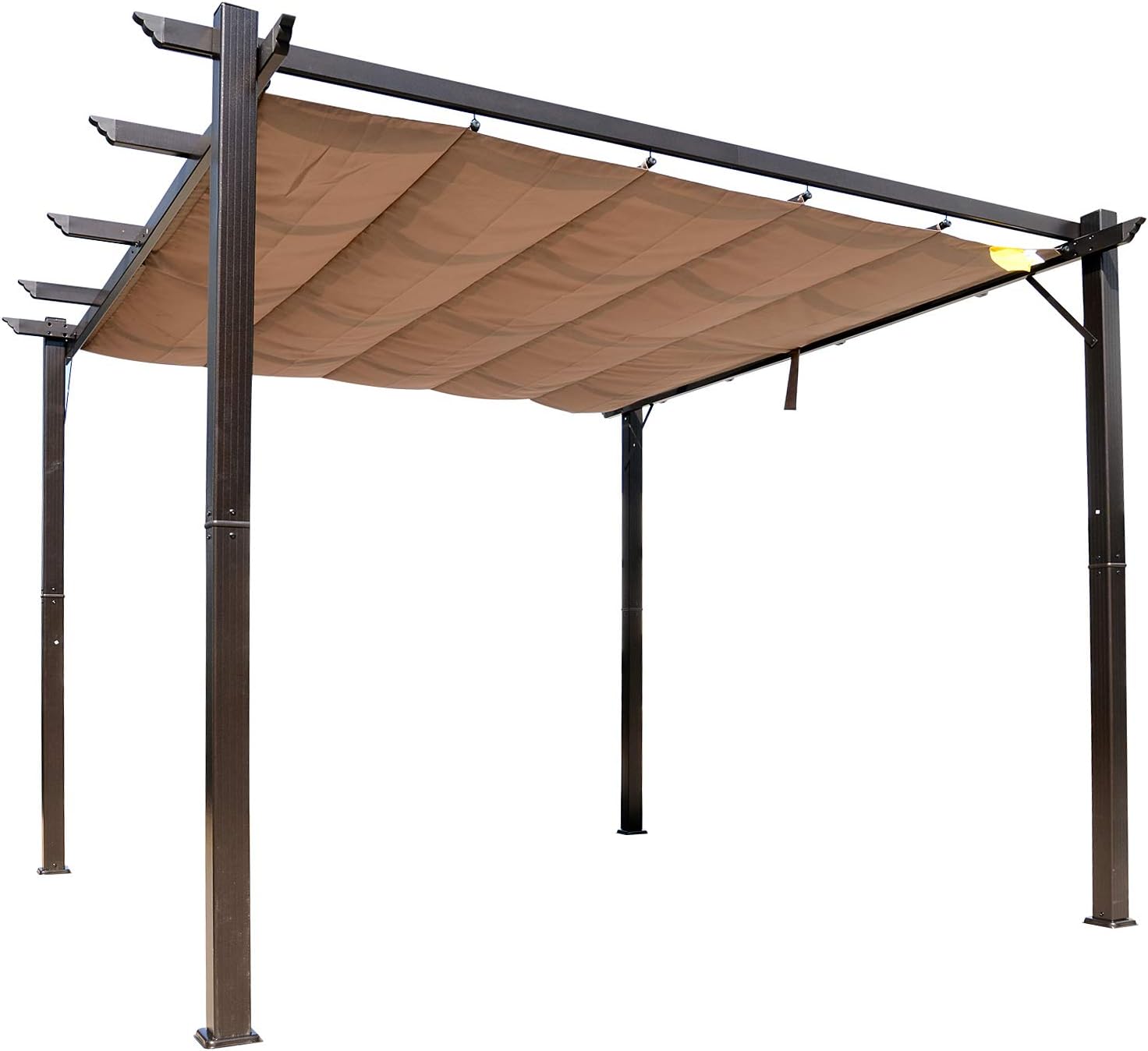 10' x 10' Outdoor Retractable Pergola Canopy, Aluminum Patio Pergola, Backyard Shade Shelter for Porch Party, Garden, Grill Gazebo - Brown