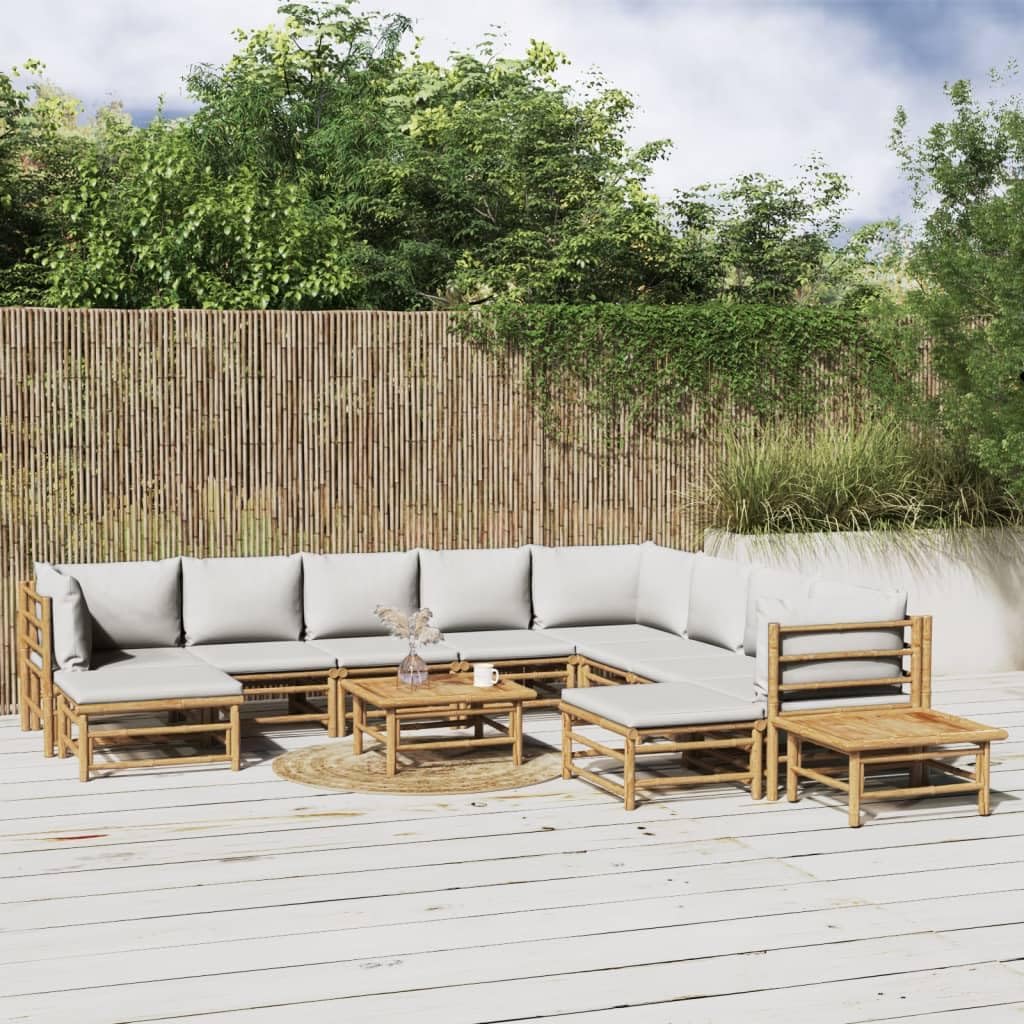 12 Piece Patio Lounge Set with Light Gray Cushions Bamboo,Elegant Bamboo Patio Lounge Set: Comfort and Style for Your Outdoor Oasis Patio Furniture Sets, Outdoor Furniture Sets