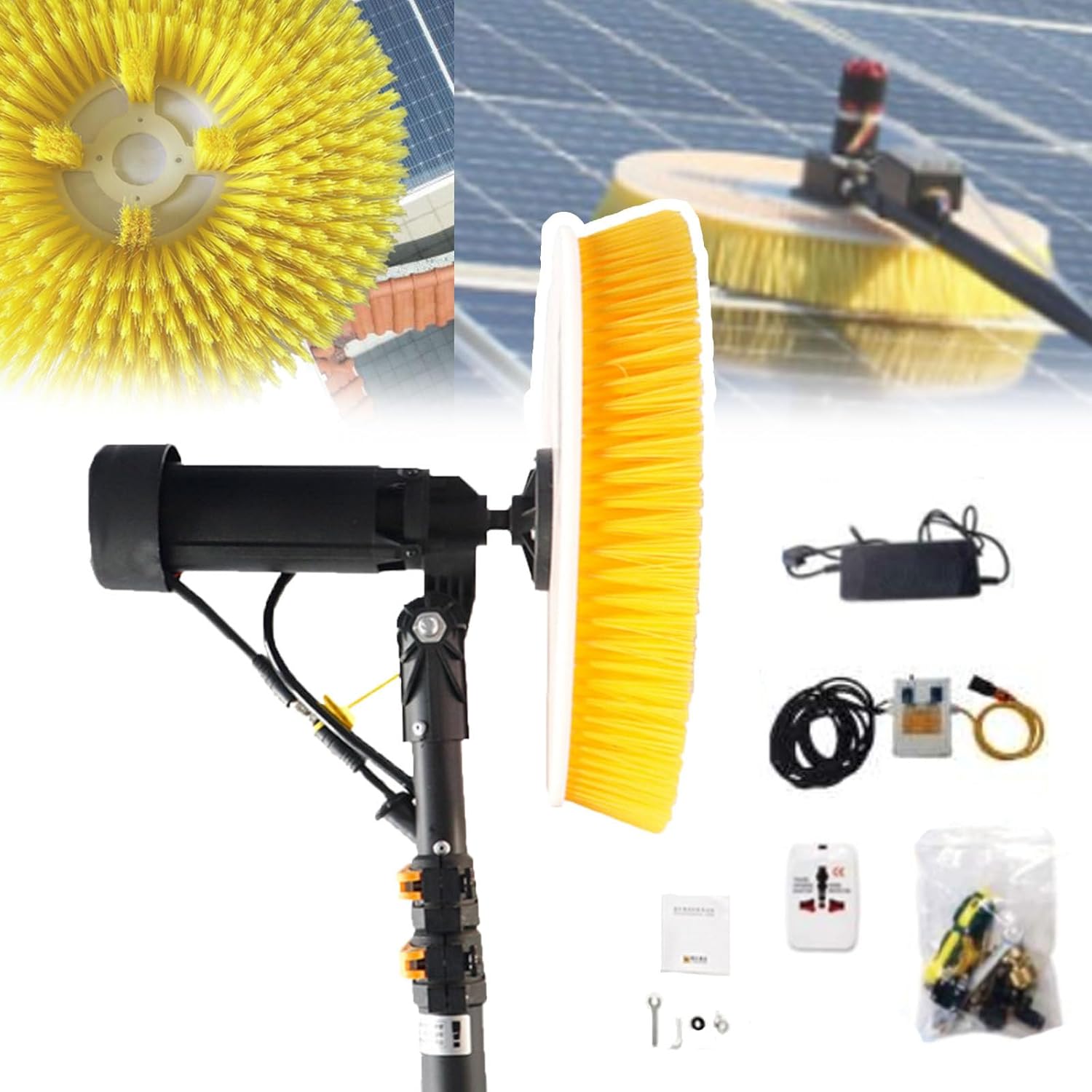 Photovoltaic Panel Cleaning Brush-Single Head Spin,3.5m/5.5m/7.5m Extendable Pole Brush,Solar Photovoltaic Panel Cleaning Brush-Mains Power,Adjustable Cleaning Angle/Speed/Water Pressure,7.5M