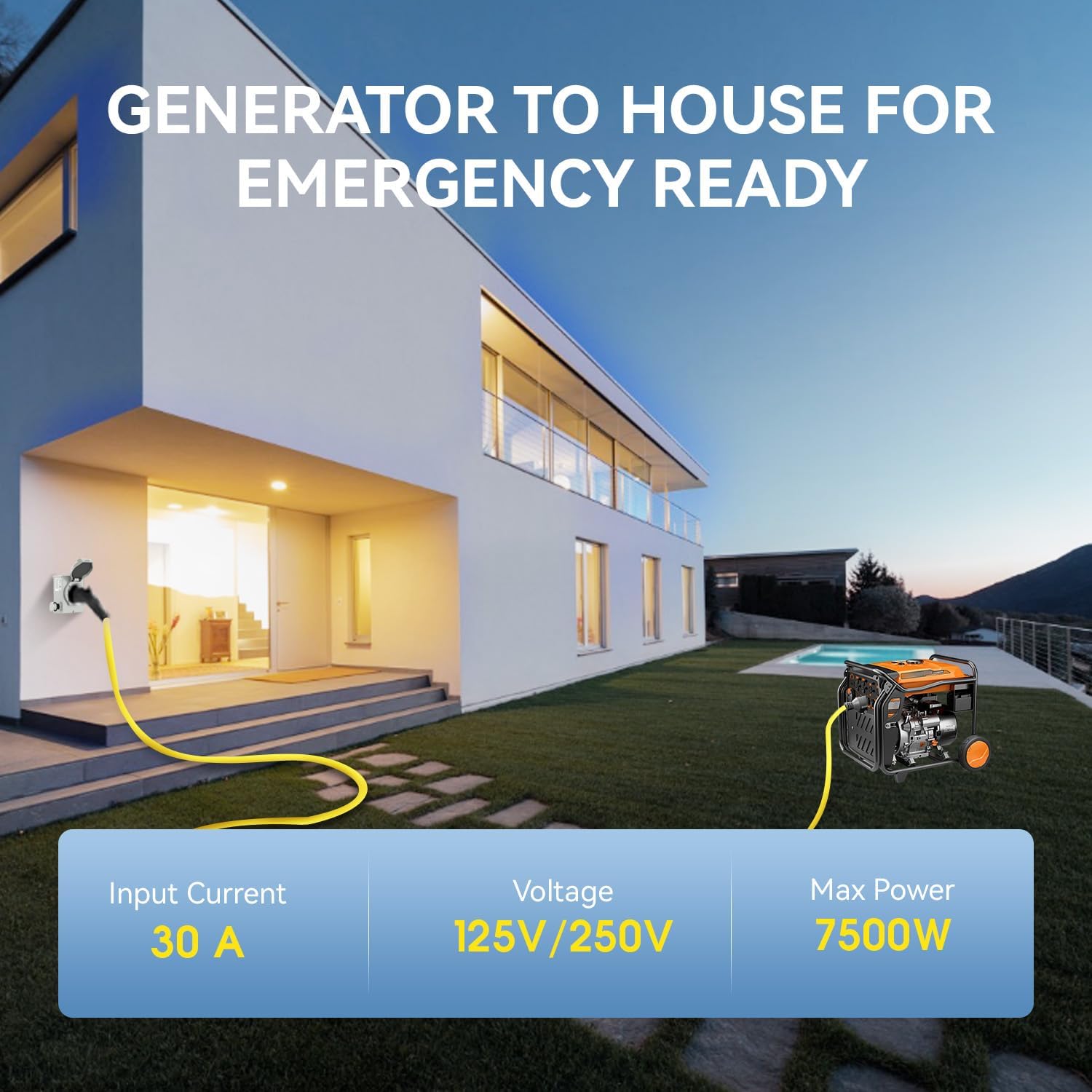 25FT NEMA L14-30P to SS2-50R RV Marine Power Generator Adapter Cord, 30A 4 Prong Locking Generator L14-30P Male to 50A Marine Shore Power SS2-50R Female with 135° Elbow Grip Handle LED Power Indicator