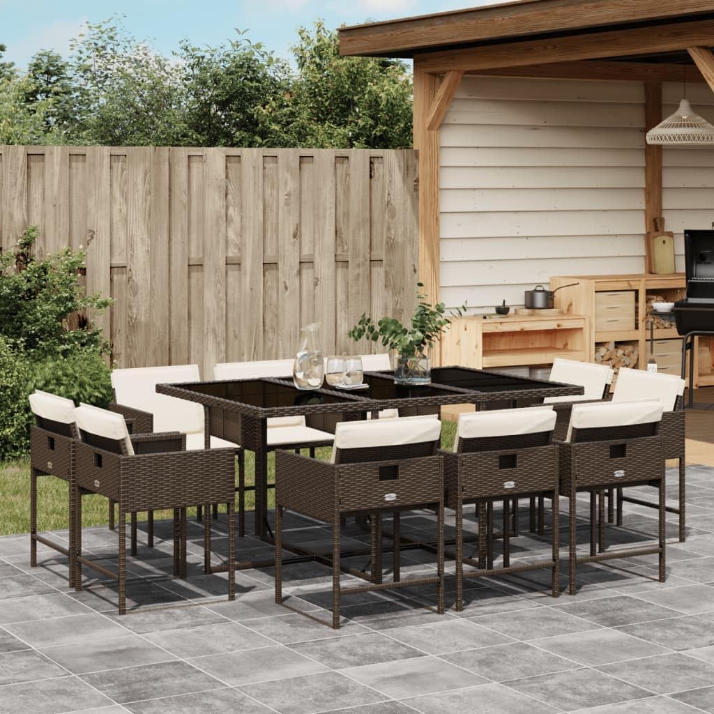 Furniture Sets 11 Piece Patio Dining Set with Cushions Brown Poly Rattan,Al Fresco Dining Set: 10Piece Garden Dining Set with Foldable Chairs and Comfortable Cushions Garden Conversation Sets
