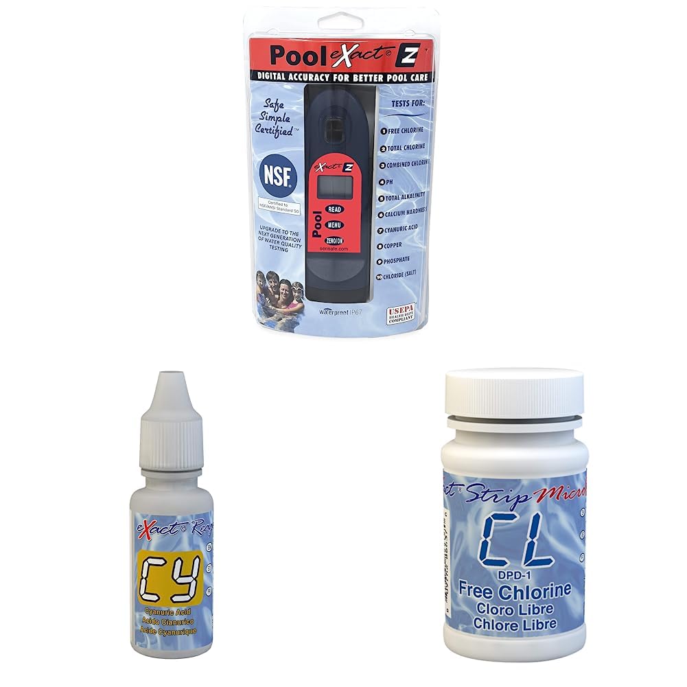 ITS Digital Pool Water Test Kit & Reagents: Exact EZ Photometer Entry, Cyanuric Acid III & DPD-1 Micro Free Chlorine Strip