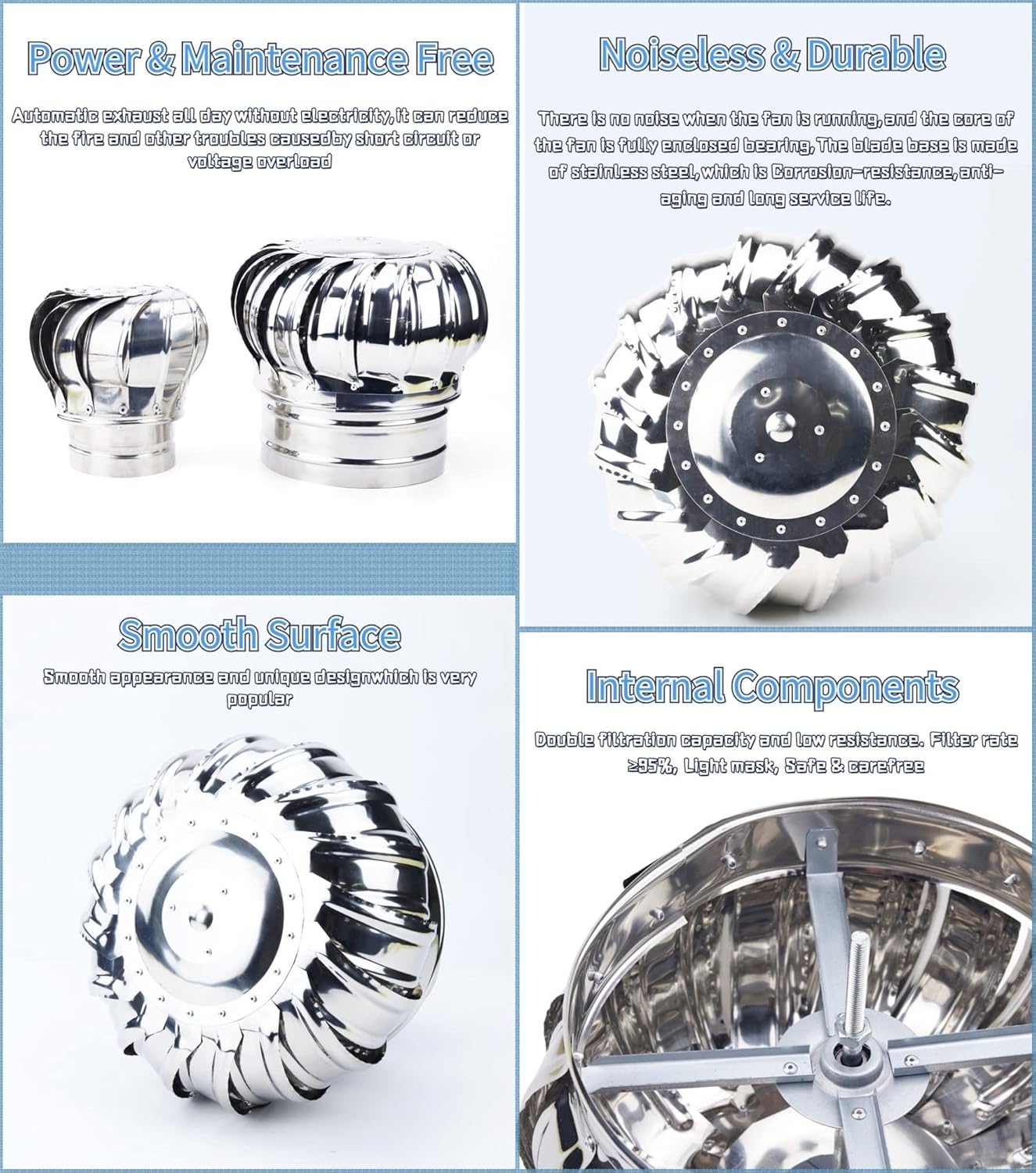 Round Roof Exhaust Chimney Cap 4in/6in/8in/10in/12in/16in, Outdoor Roofing Turbine Ventilator Chimney Rain Cover, Stainless Steel Wind Ball for Home/Dryer/Pipe/Flue/Shed Roof