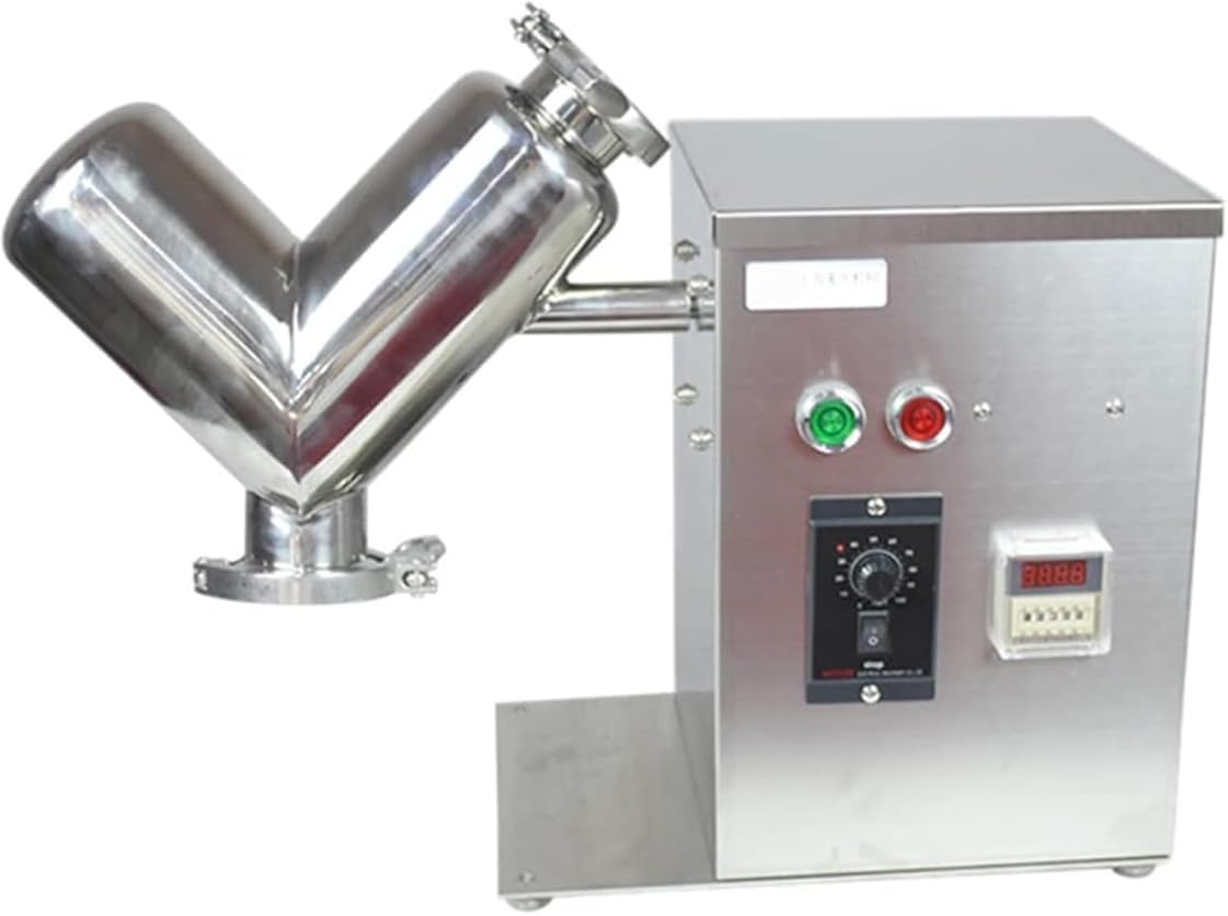 Powder Mixer Blender Feed Mixing Machine, 2L V-Type Dry Powder Mixer Stainless Steel Particle Granule Blender, Adjustable Speed, for Feed, Fertilizer, Fuel, Medicinal Powder
