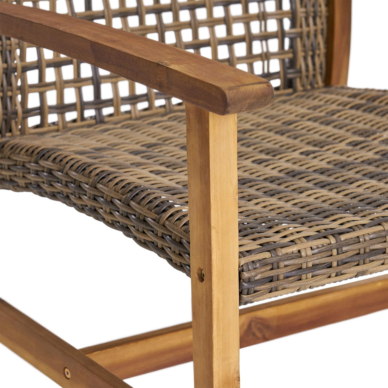 Great Deal Furniture GDFStudio Outdoor 5 Piece Wood and Wicker Chat Set with Fire Pit, Gray and Light Gray