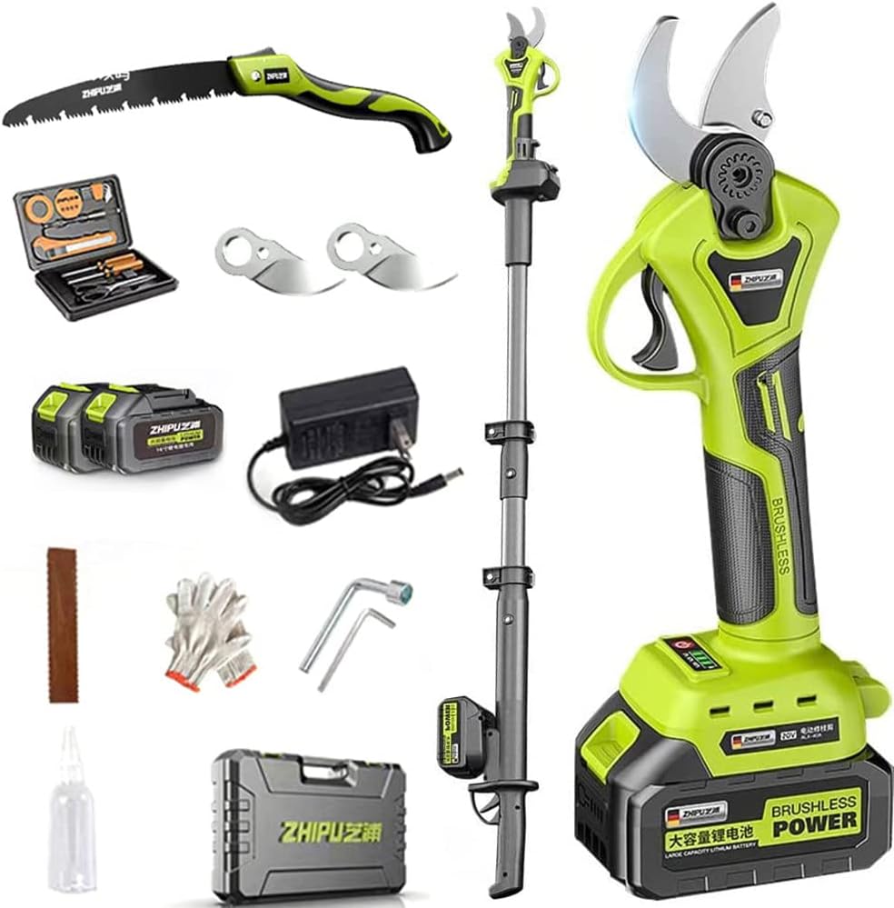 Electric Pruning Shears Branch Scissor Cutter Pruner with Reach Extension Pole 160-240cm Telescopic Electric Secateur Cutting Diamete 40/50mm,40mm-Battery*3