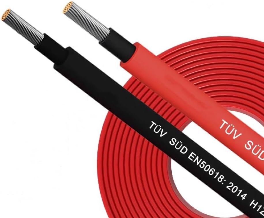 Solar Cable 100Ft 30M 10 awg Wire, 100FT Black + 100FT Red 10 Gauge Wire Solar Extension Cable Wire with 6 Pairs Solar Connectors for RV, Photovoltaic Systems (100, Black red)