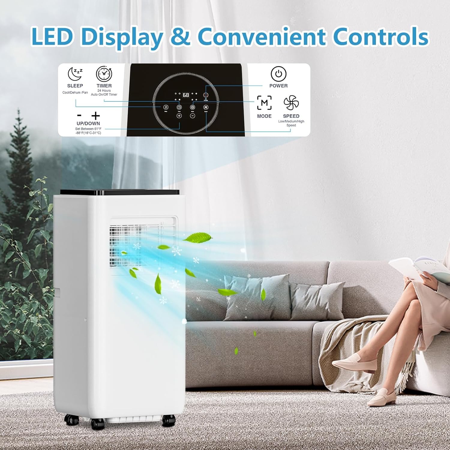 Portable Air Conditioner, 3-In-1 Standing Air Conditioner, 8000 BTU, Floor AC Unit For Room Up to 300 Sq. Ft, Portable AC with Remote Control For Bedroom and Office