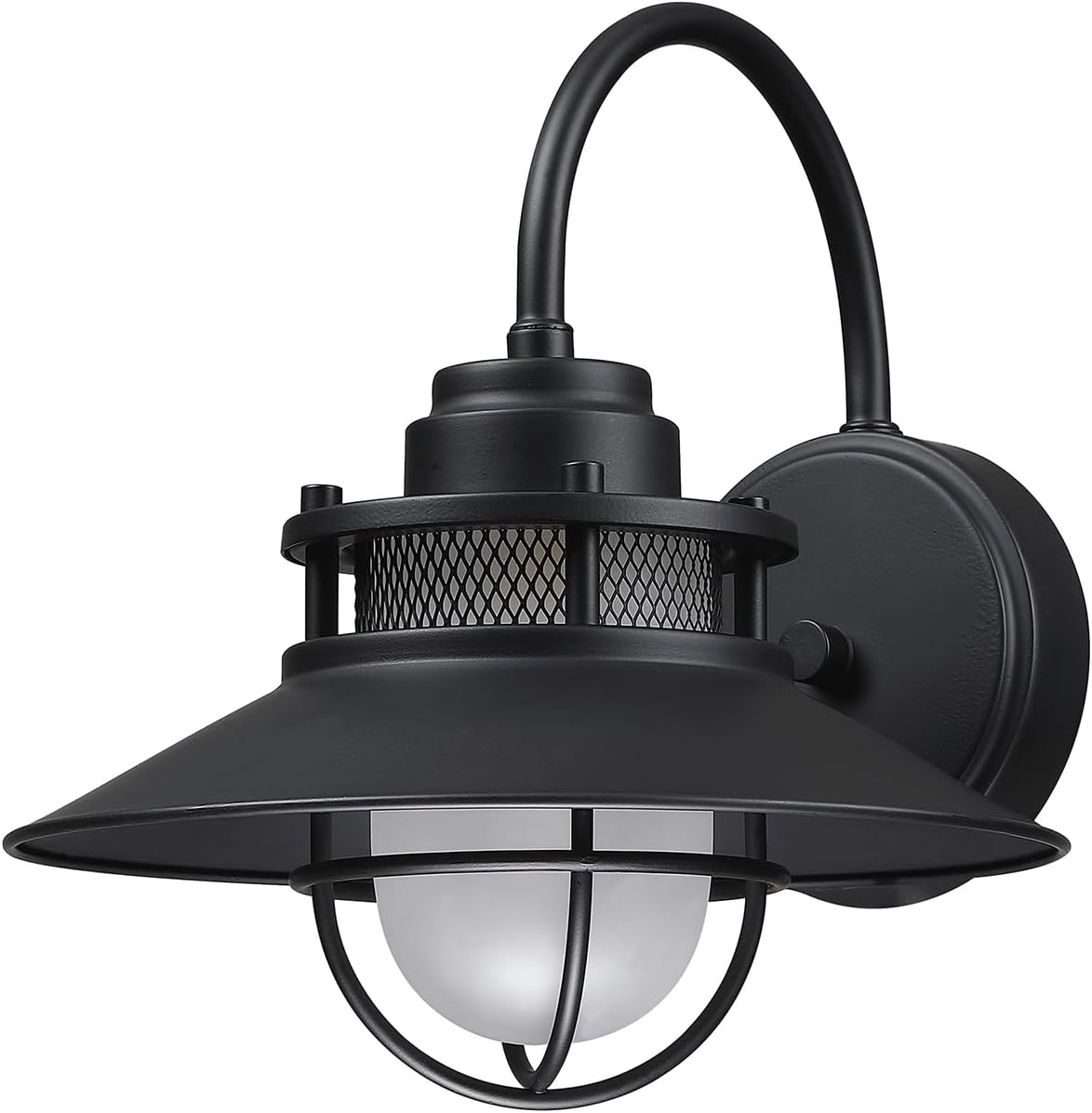 Outdoor Gooseneck Barn Light Fixture with Cage - Exterior Wall Sconce Farmhouse Gooseneck Light Outdoor Porch Sconce for Garage Coastal Lantern for Outside