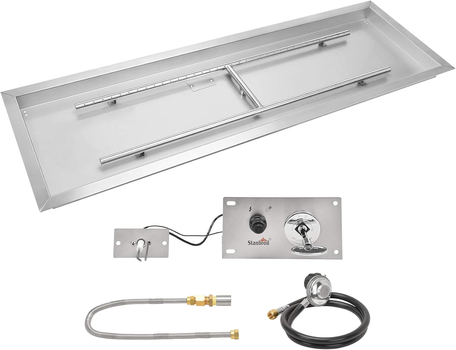 Stanbroil 36 x 12 Inch Rectangular Drop-in Gas Fire Pit Kits with All Accessories Required for DIY Fire Pit Project, Propane Gas Version, 150,000 BTU’s Max