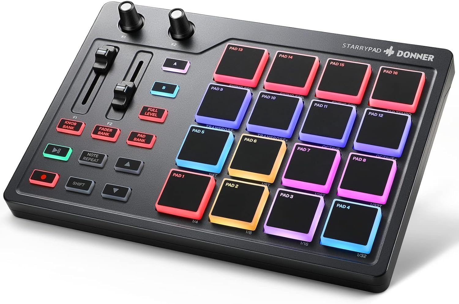 Donner STARRYPAD MIDI Controller, 16 Pads, USB Type-C, Music Production, Backlight, Japanese Instruction Manual (English Language Not Guaranteed)