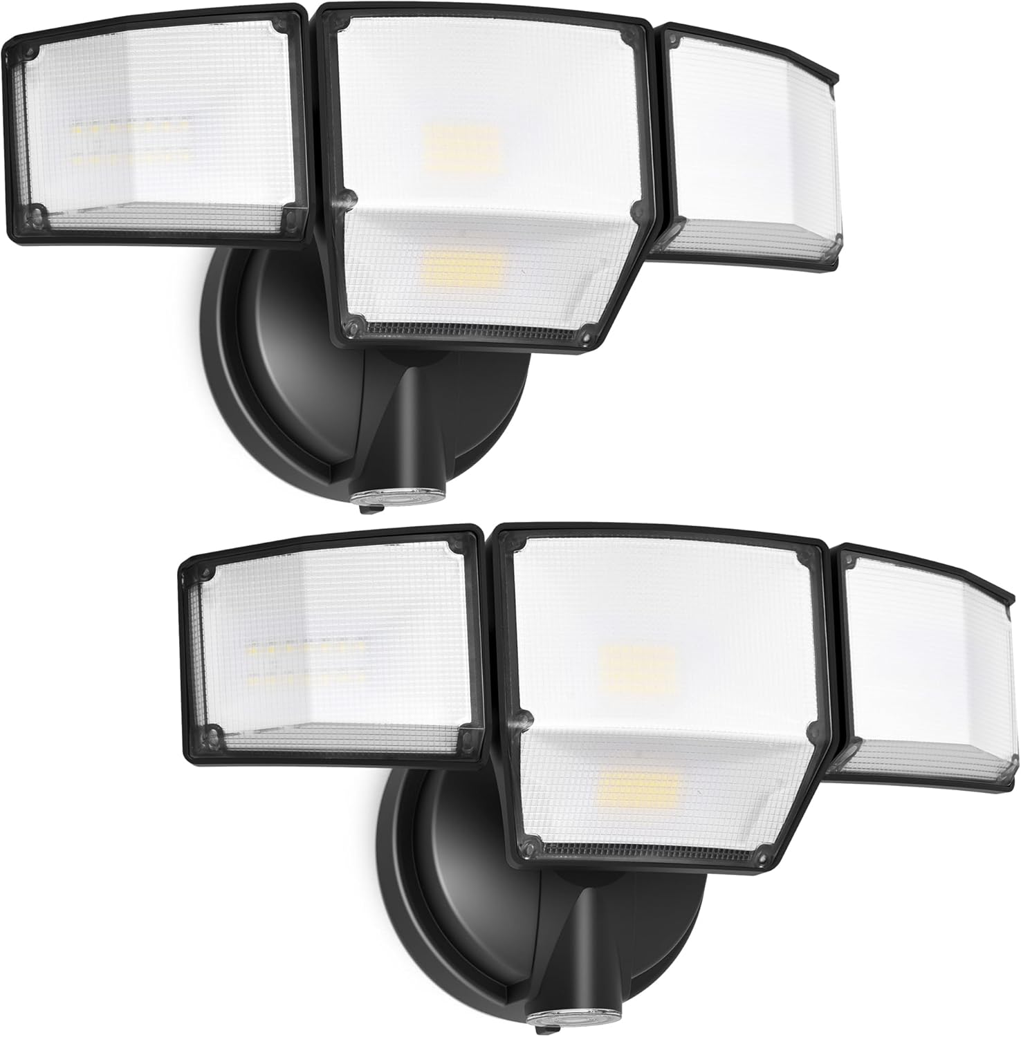 LUTEC 80W Dusk to Dawn Flood Lights Outdoor, 9000LM Super Bright LED Security Light with Photocell, IP65 Waterproof, 5000K Daylight, Hardwired 4 Heads Floodlight for Garage, Yard -2 Pack (Black)