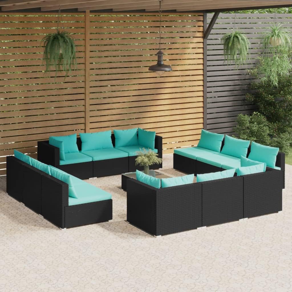 13 Piece Patio Lounge Set with Cushions Poly Rattan Black,Modular Rattan Patio Lounge Set with Comfortable Cushions for Outdoor Living Patio Furniture Sets, Outdoor Furniture Sets