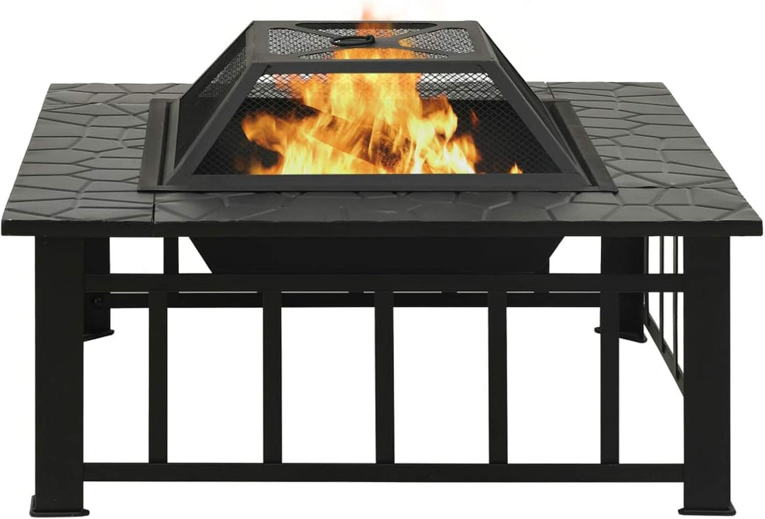 Garden Fire Pit, XXL Steel 31.9x31.9x18.5 Inch with Poker and Mesh Cover for Outdoor Patio and Garden