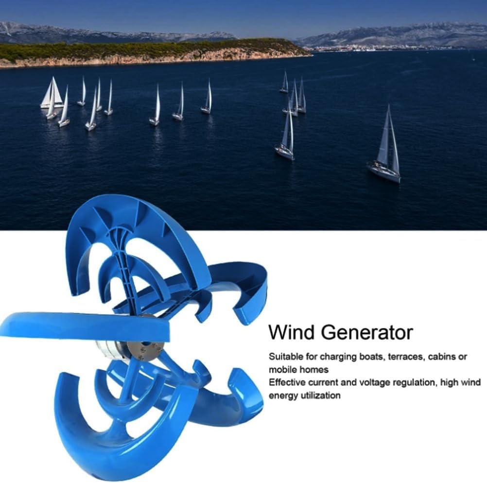 24V,HYZHANHONG 10000W Vertical Axis Wind Turbine Generator, 5 Blades Wind Turbine Kit 2M/S Wind Speed Starting Wind Power Generator for Home, Camping -Blue
