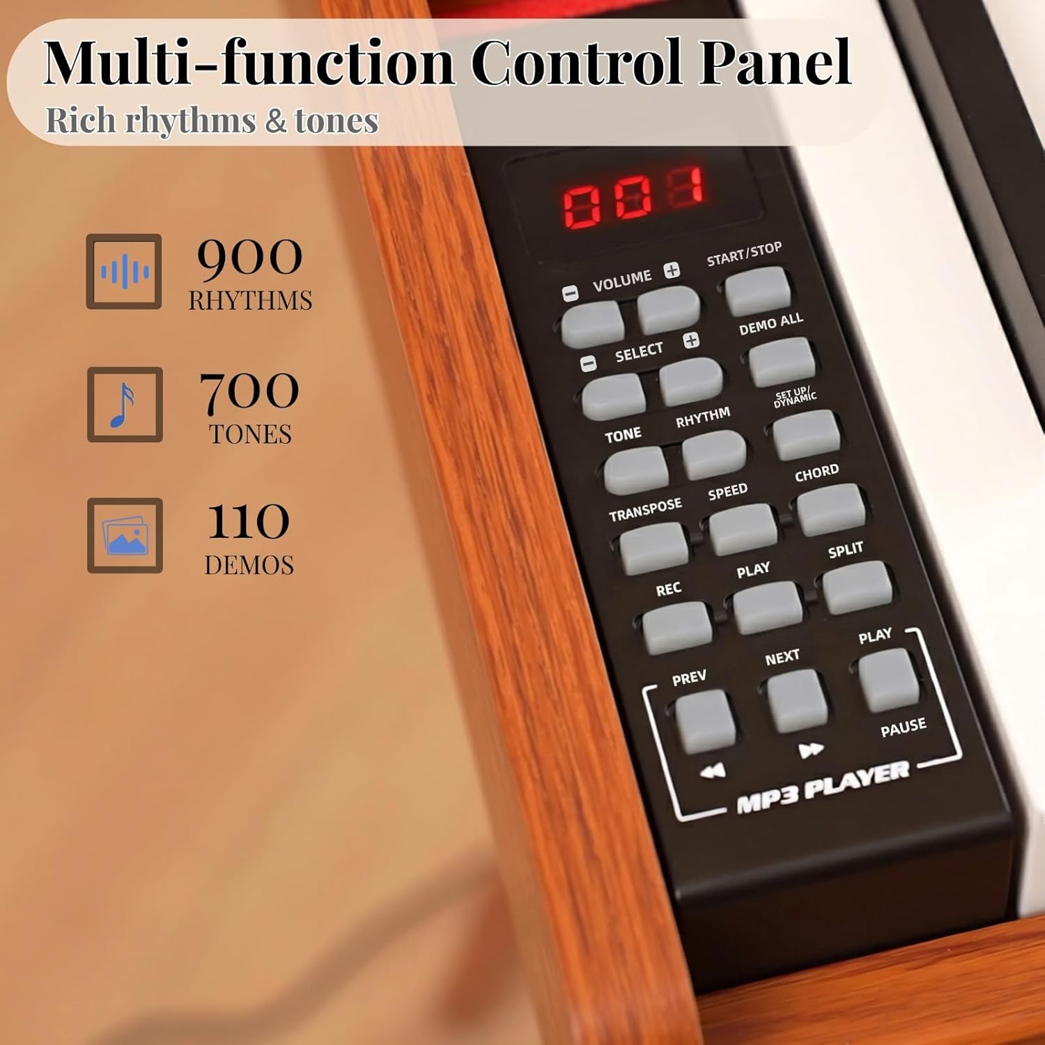 88 Key Digital Piano Keyboard with Stand & 3 Pedals, Full Weighted Keyboard Electric Piano for Beginners, Hammer-Action Home Digital Piano with Desk Mode, Headphone Jack, USB-MIDI, Brown