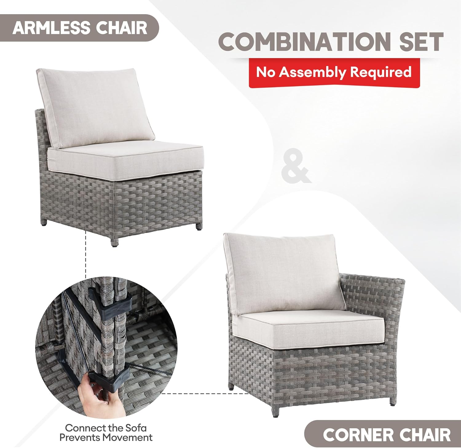 Patio Furniture Set with Propane Fire Pit Table, 13 Pieces PE Wicker Outdoor Conversation Set Sectional Sofa for Casual Gathering (Bold Stripe, Beige)