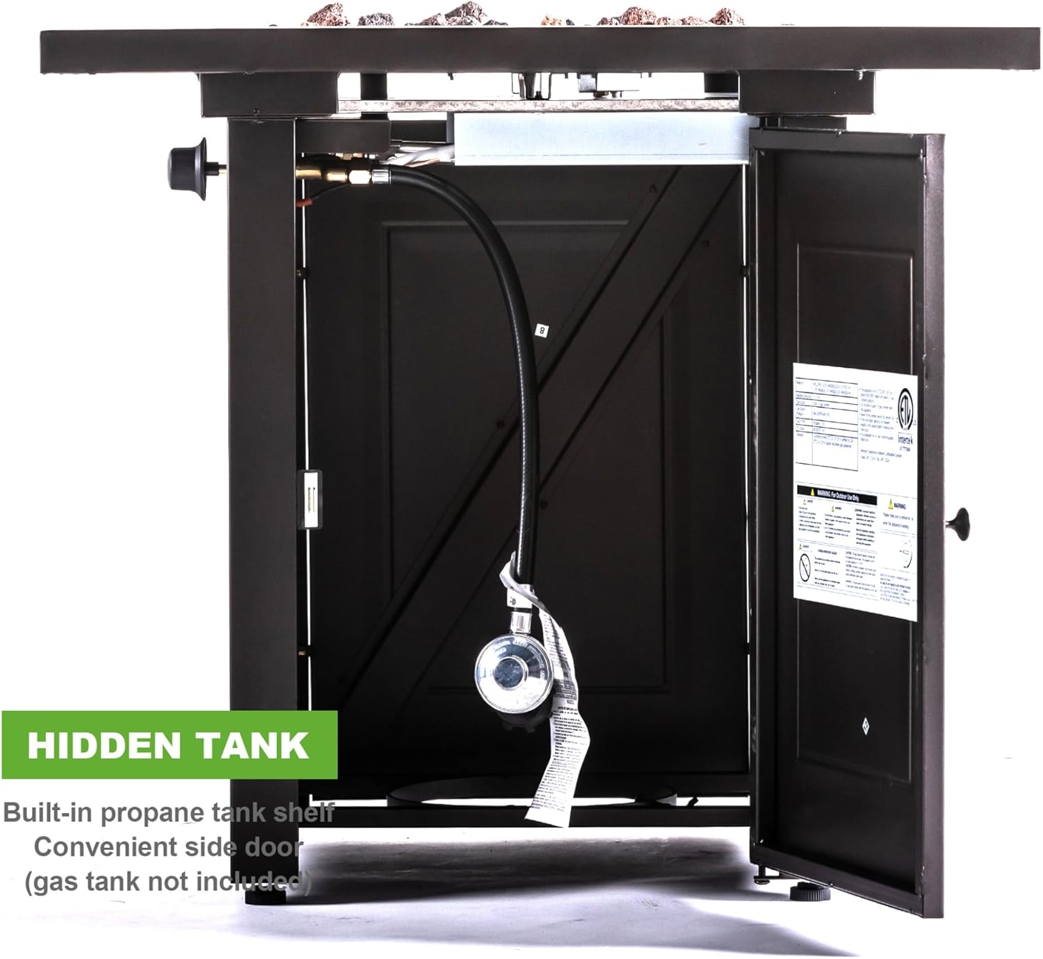 28 in Outdoor Propane Fire Pit Table 50000 BTU, Outdoor Square Gas Fire Pit with Easy Access Door, Rust-Resistant Steel, Brown Finish, for Patio and Backyard Heating with Lava Rocks and Lid