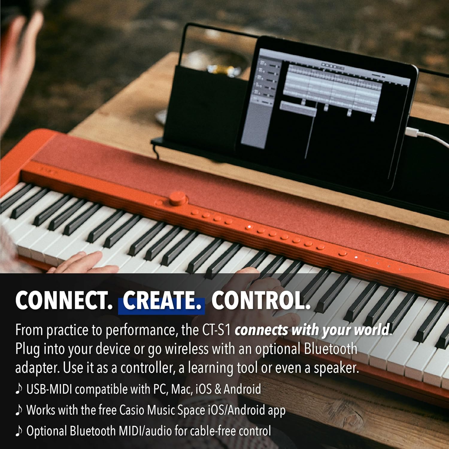 Casio Casiotone CT-S1 – 61-Key Touch-Sensitive Retro Keyboard | Sleek, Portable Design for Beginners to Pros | Stereo Grand Piano + 60 AiX Tones | USB-MIDI Connectivity | Black