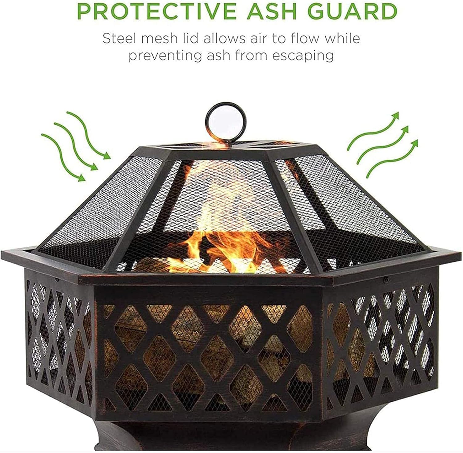 Outdoor Large Fire Pit Wood Burning 3 and 1 Grill Bowl Covered Fire Bowl with Grill Grate for Camping Picnic Bonfire Patio Backyard Garden Carry Food Tongs/Coal Clip